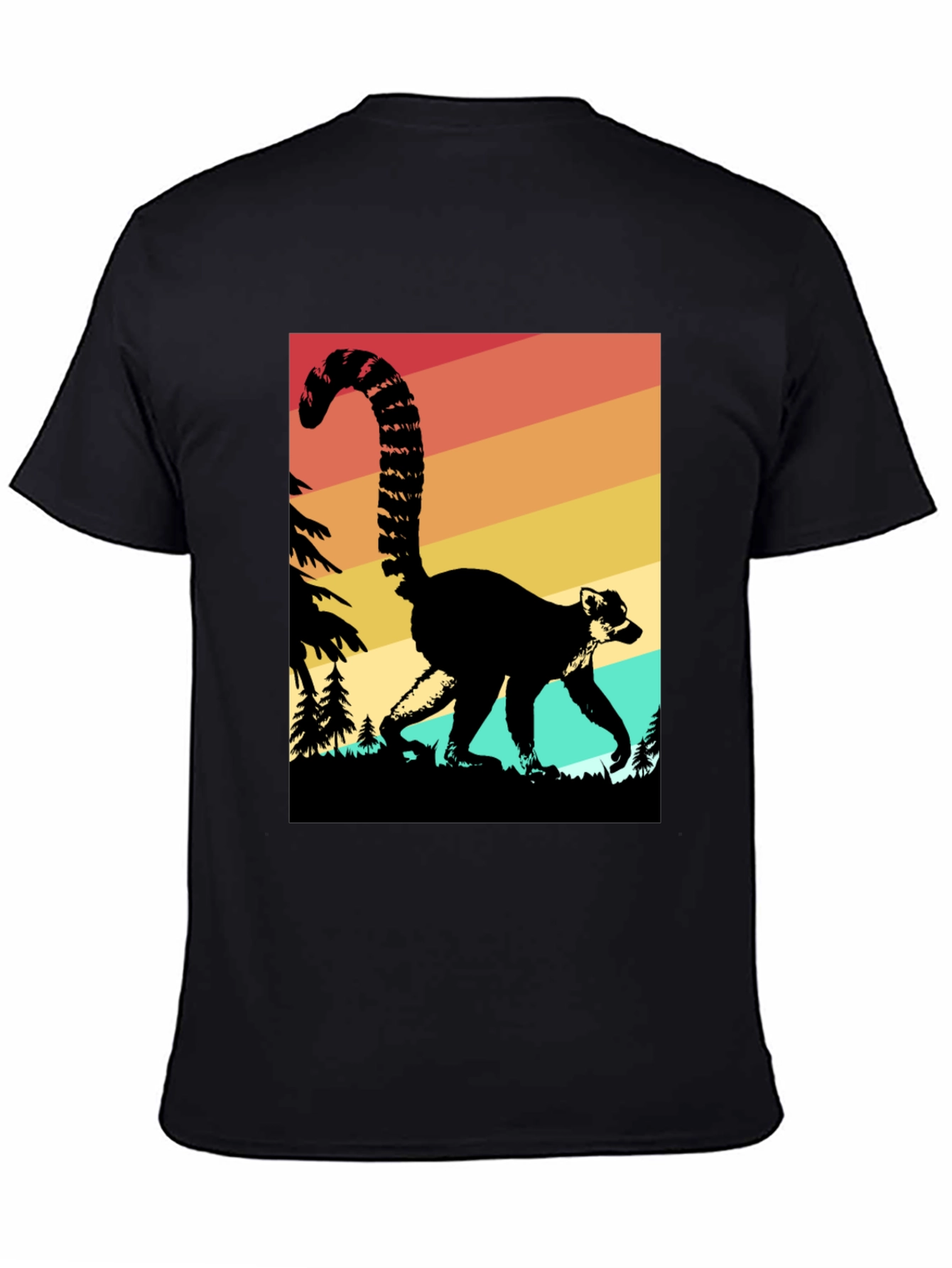 Retro Lemur Graphic Tee - Black Cotton Blend