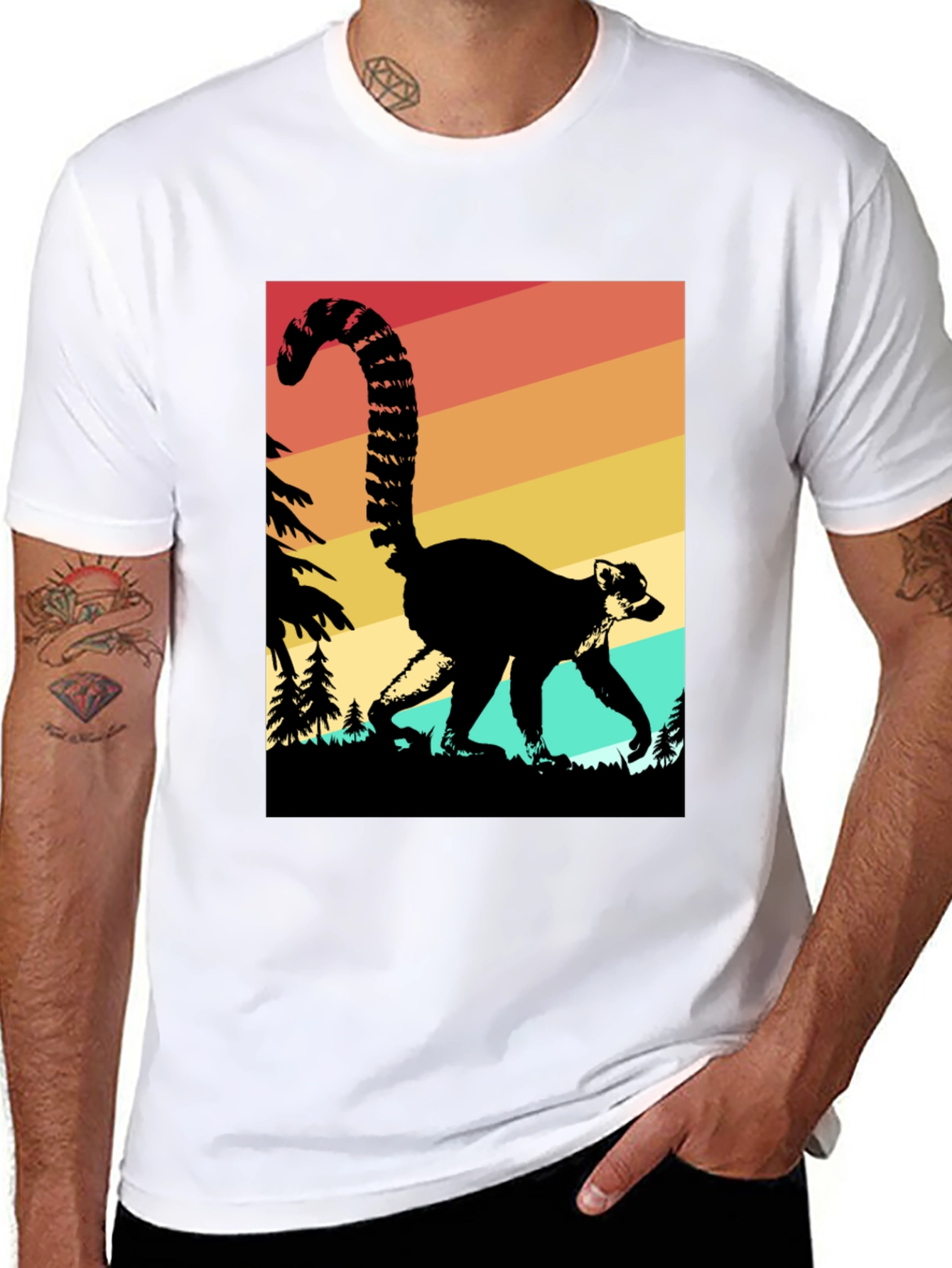 Retro Lemur Graphic Tee - Black Cotton Blend