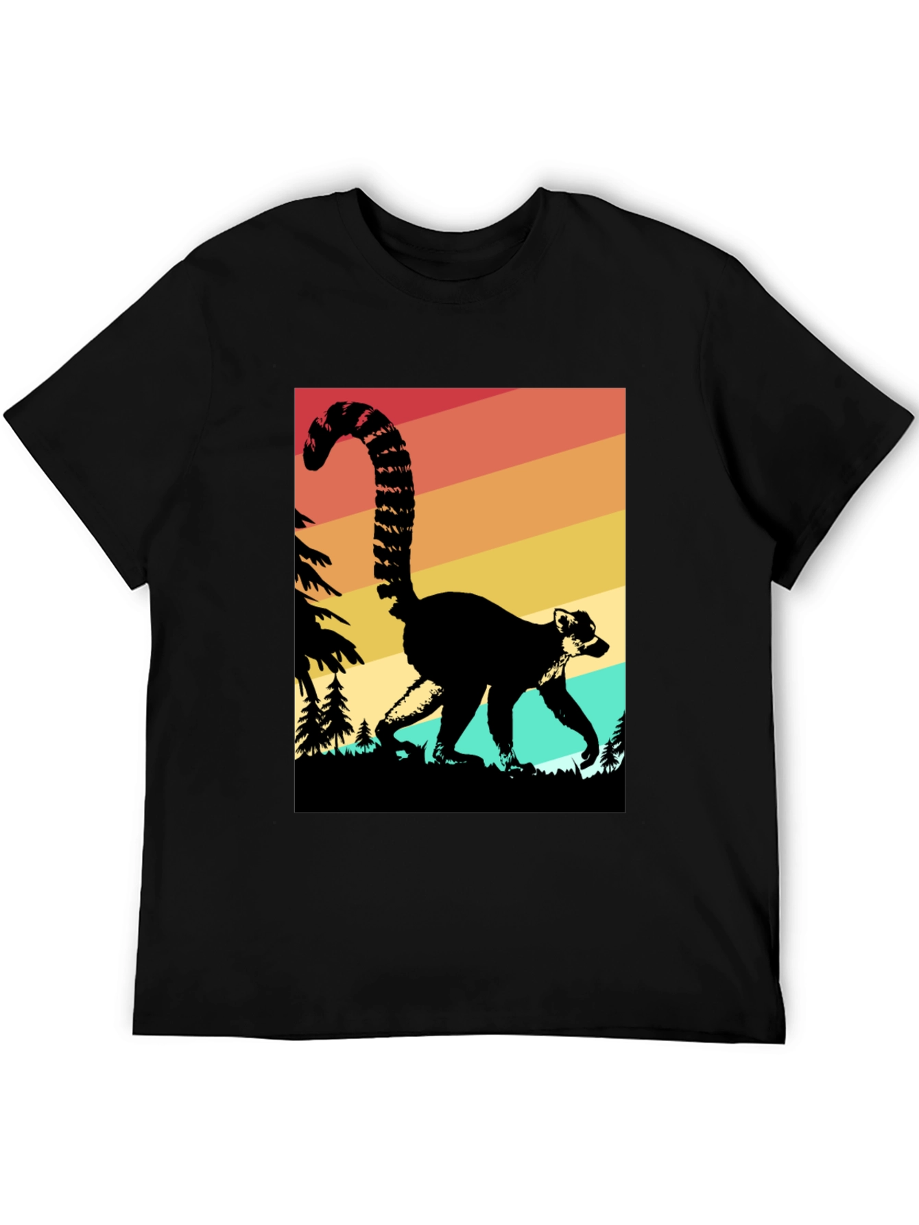 Retro Lemur Graphic Tee - Black Cotton Blend
