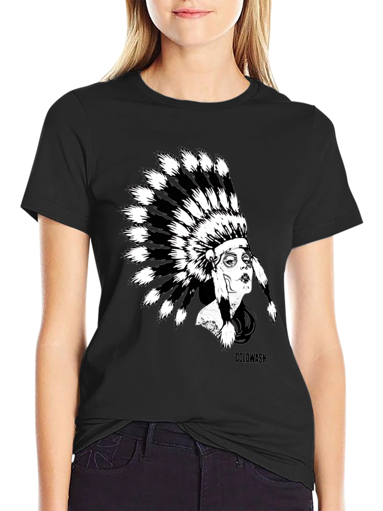 Native American Headdress Graphic Black T-Shirt