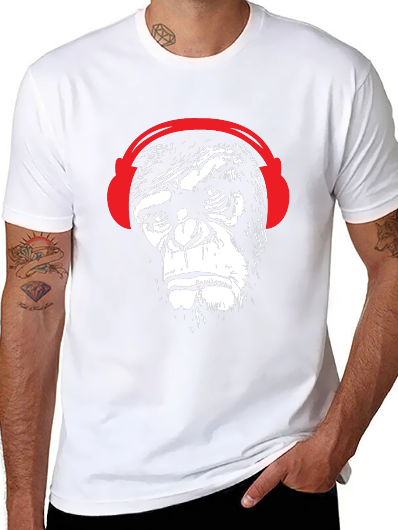 Cool Ape with Headphones Graphic Tee - Black