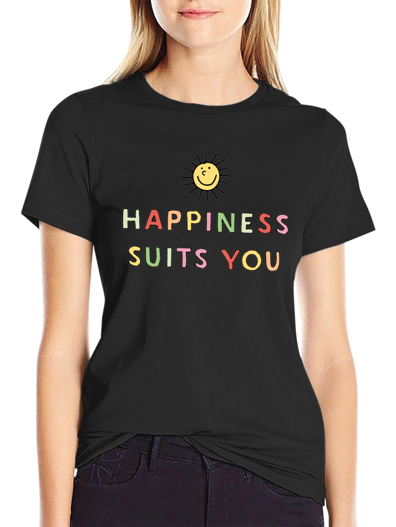 Happiness Suits You Graphic Tee - Black Cotton T-Shirt