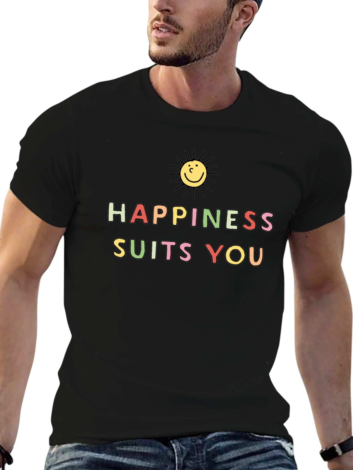 Happiness Suits You Graphic Tee - Black Cotton T-Shirt