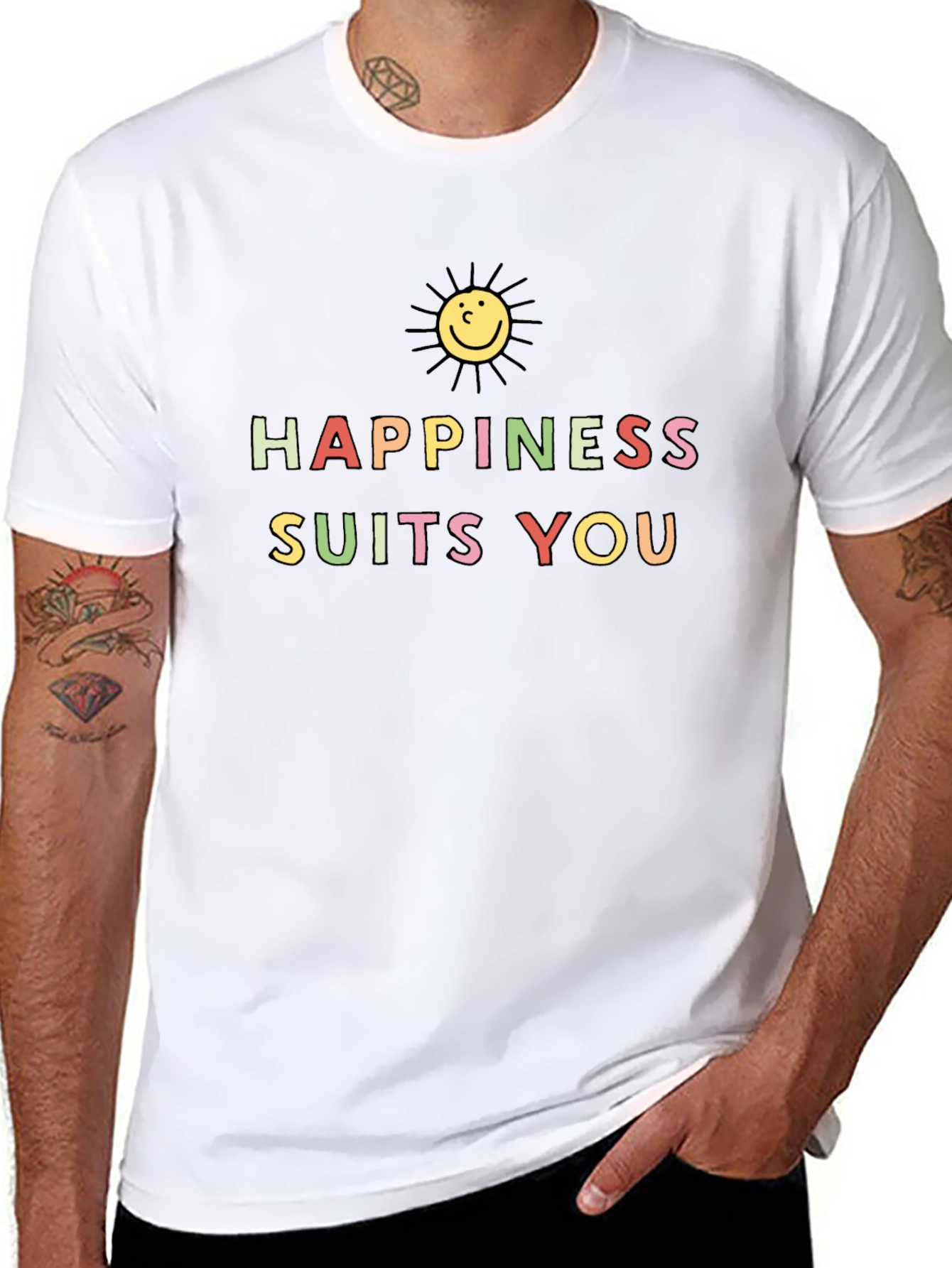 Happiness Suits You Graphic Tee - Black Cotton T-Shirt