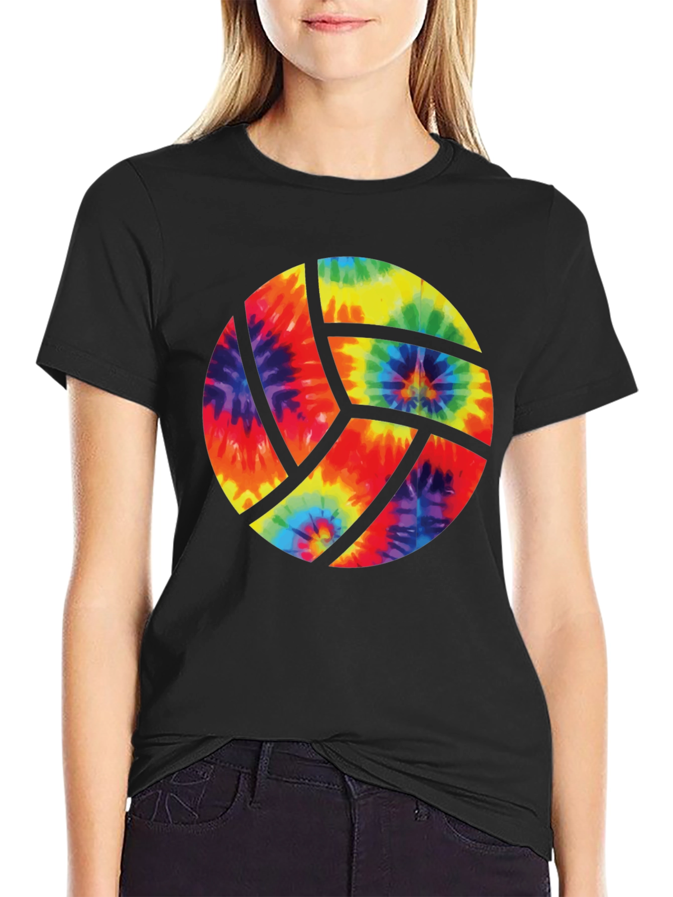 Tie Dye Volleyball Graphic Tee - Black