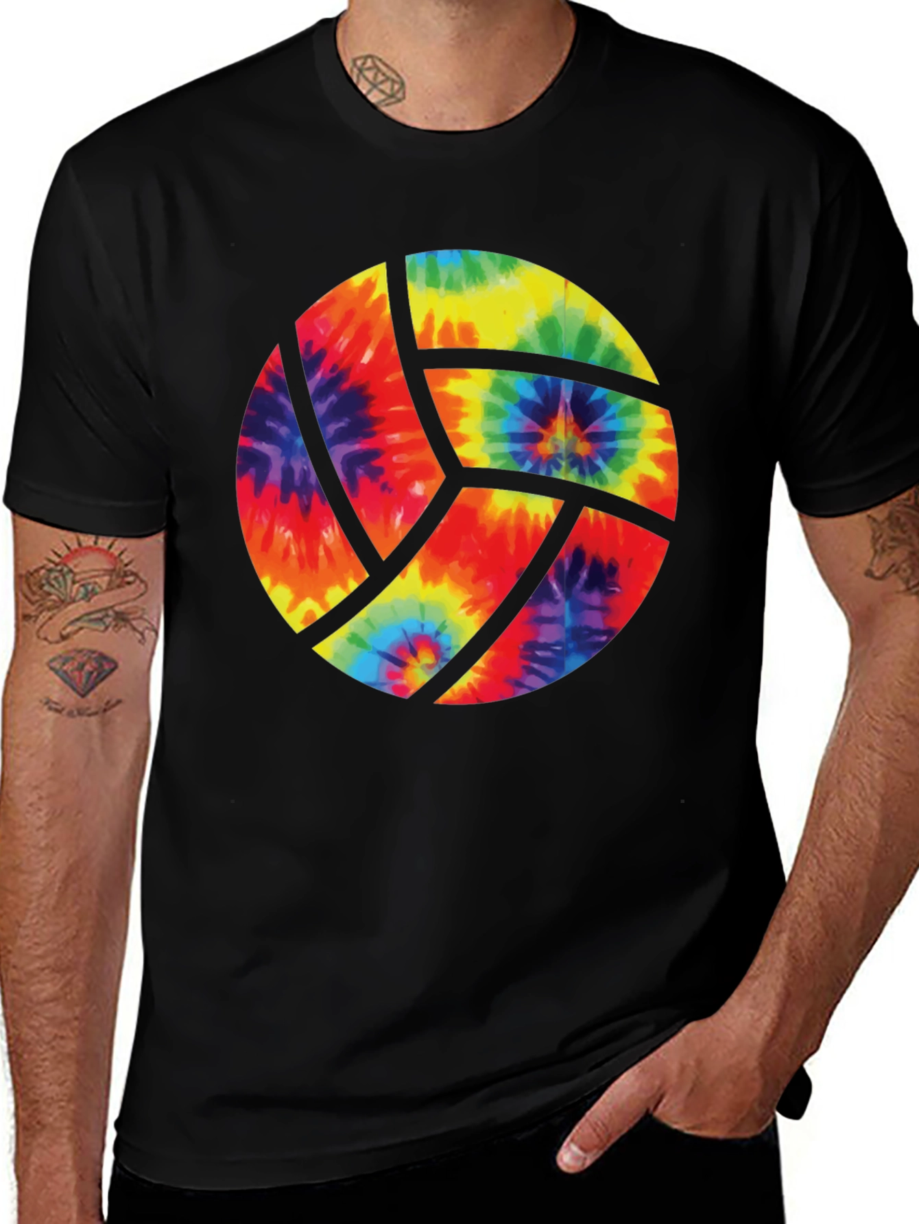 Tie Dye Volleyball Graphic Tee - Black