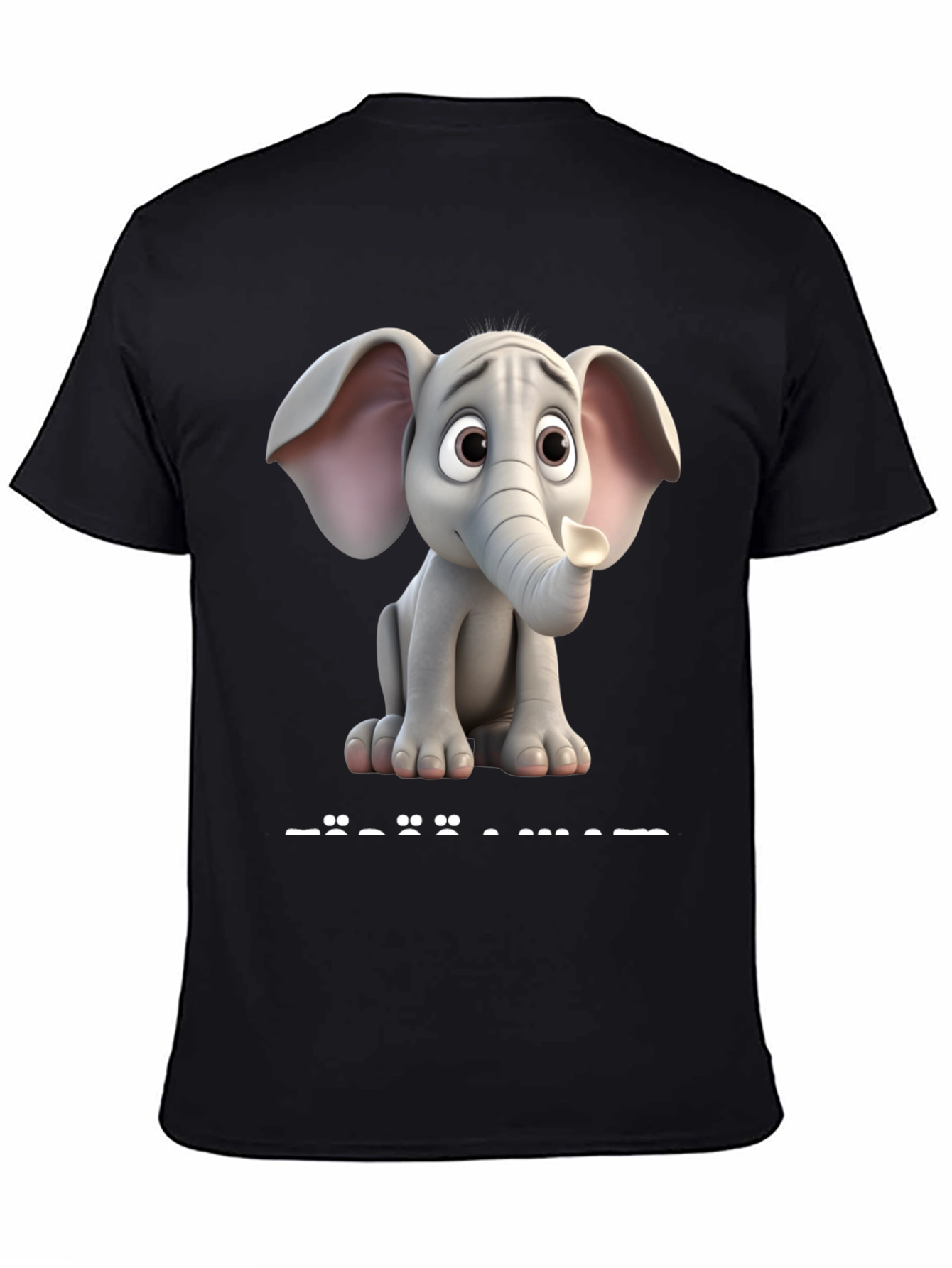 Cute Cartoon Elephant Graphic Black T-Shirt