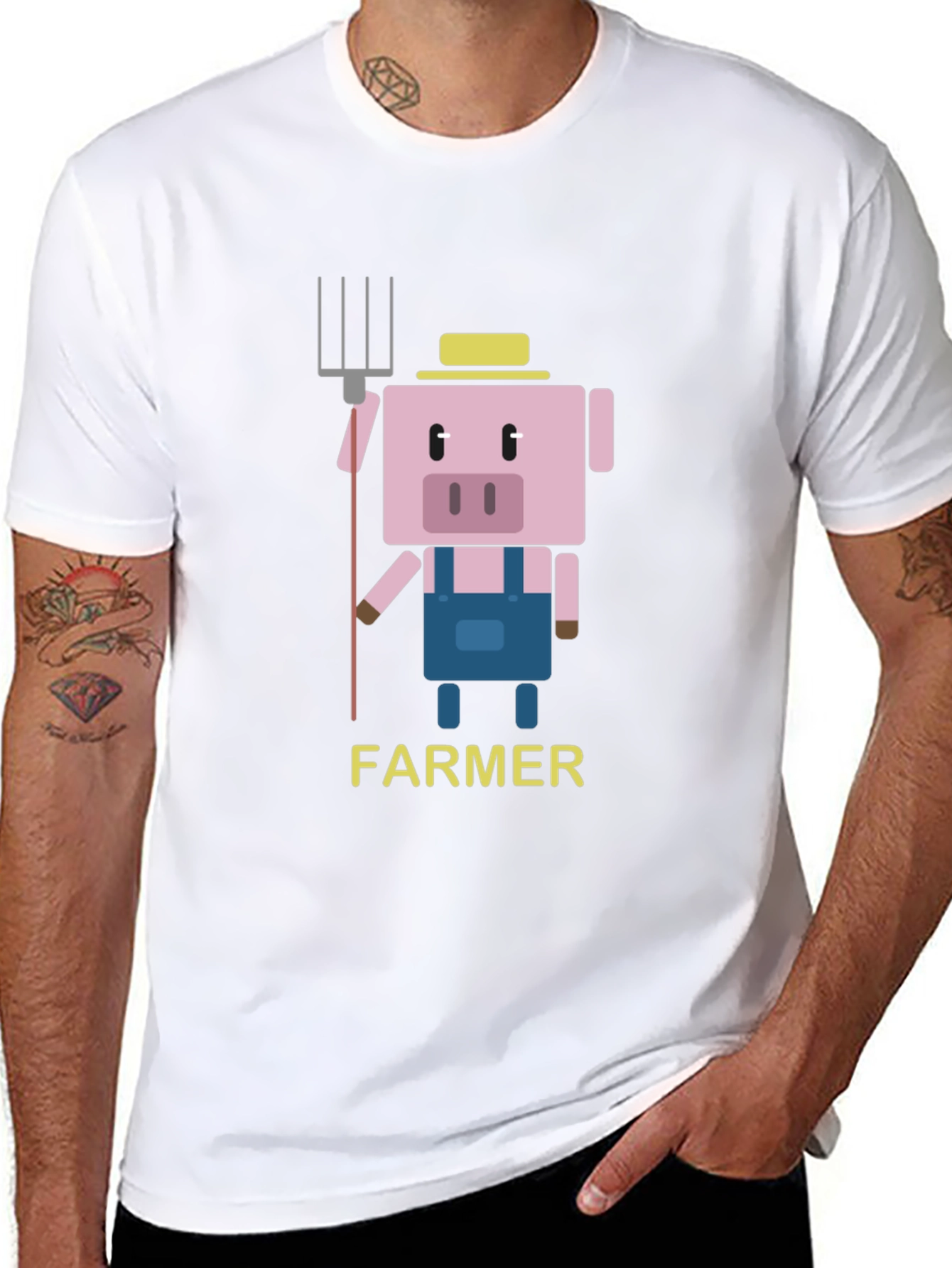 Farmer Pig Graphic T-Shirt - Fun Cartoon Design