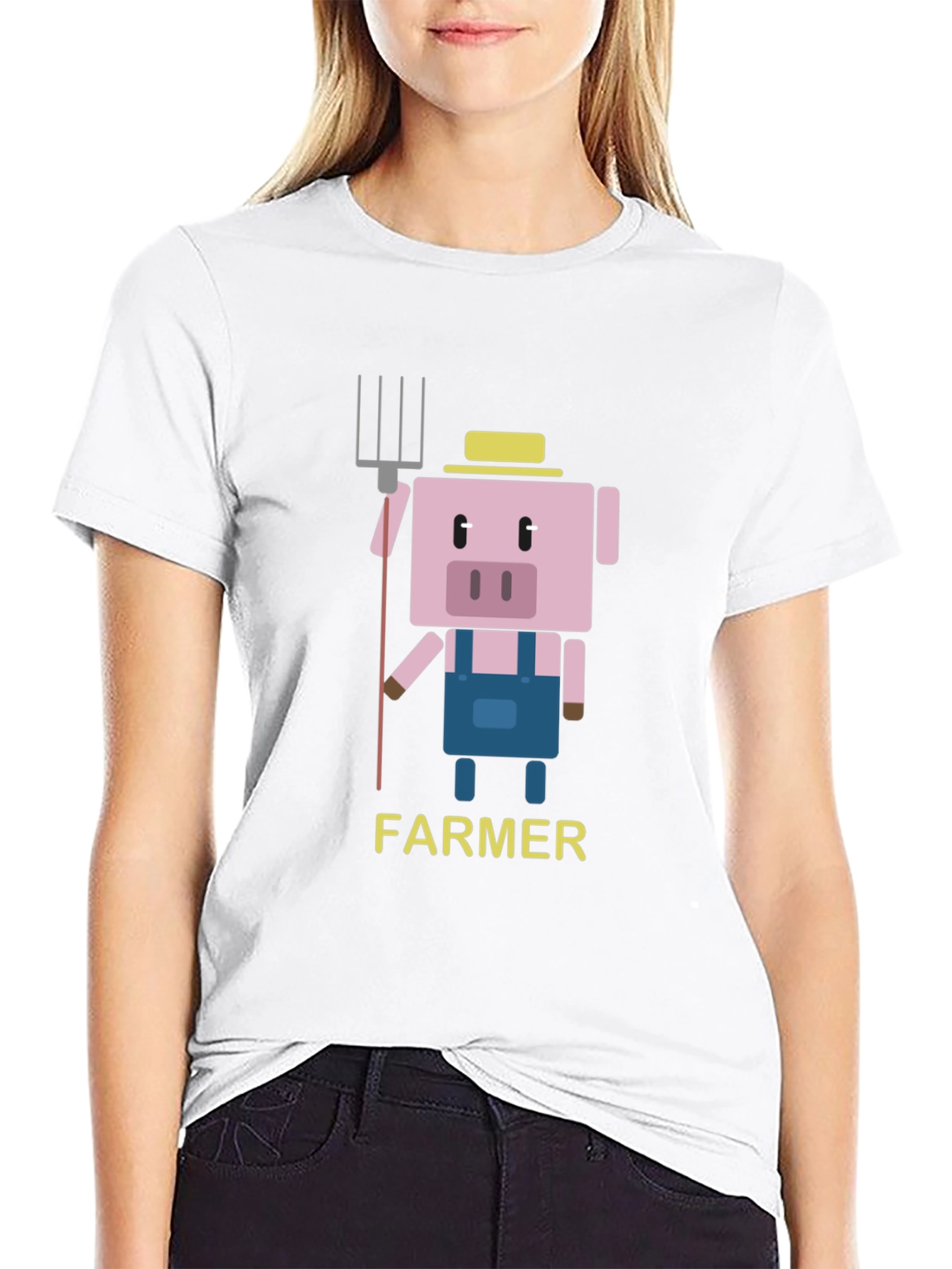 Farmer Pig Graphic T-Shirt - Fun Cartoon Design