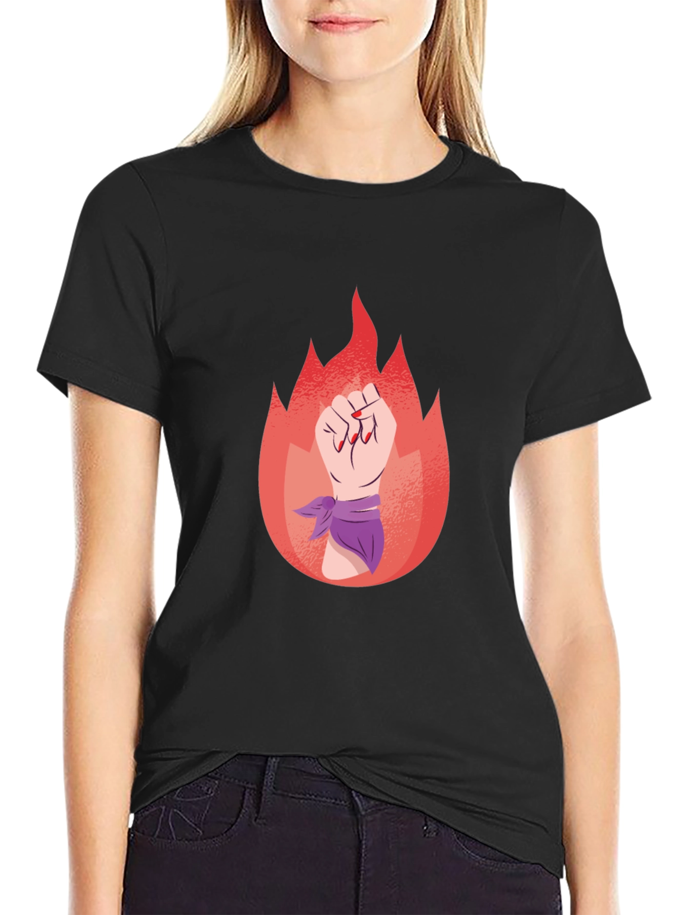 Feminist Fist Flame Graphic Tee - Black