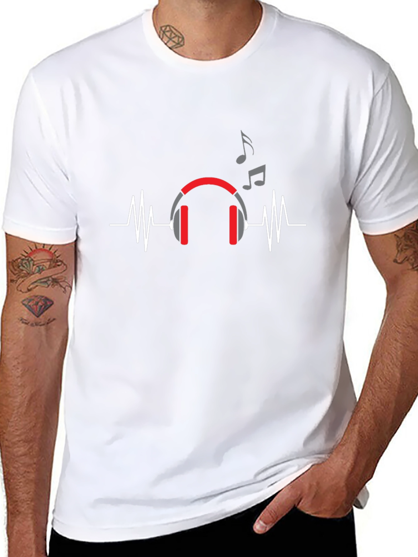 Music Lover T-Shirt - Headphones and Heartbeat Design