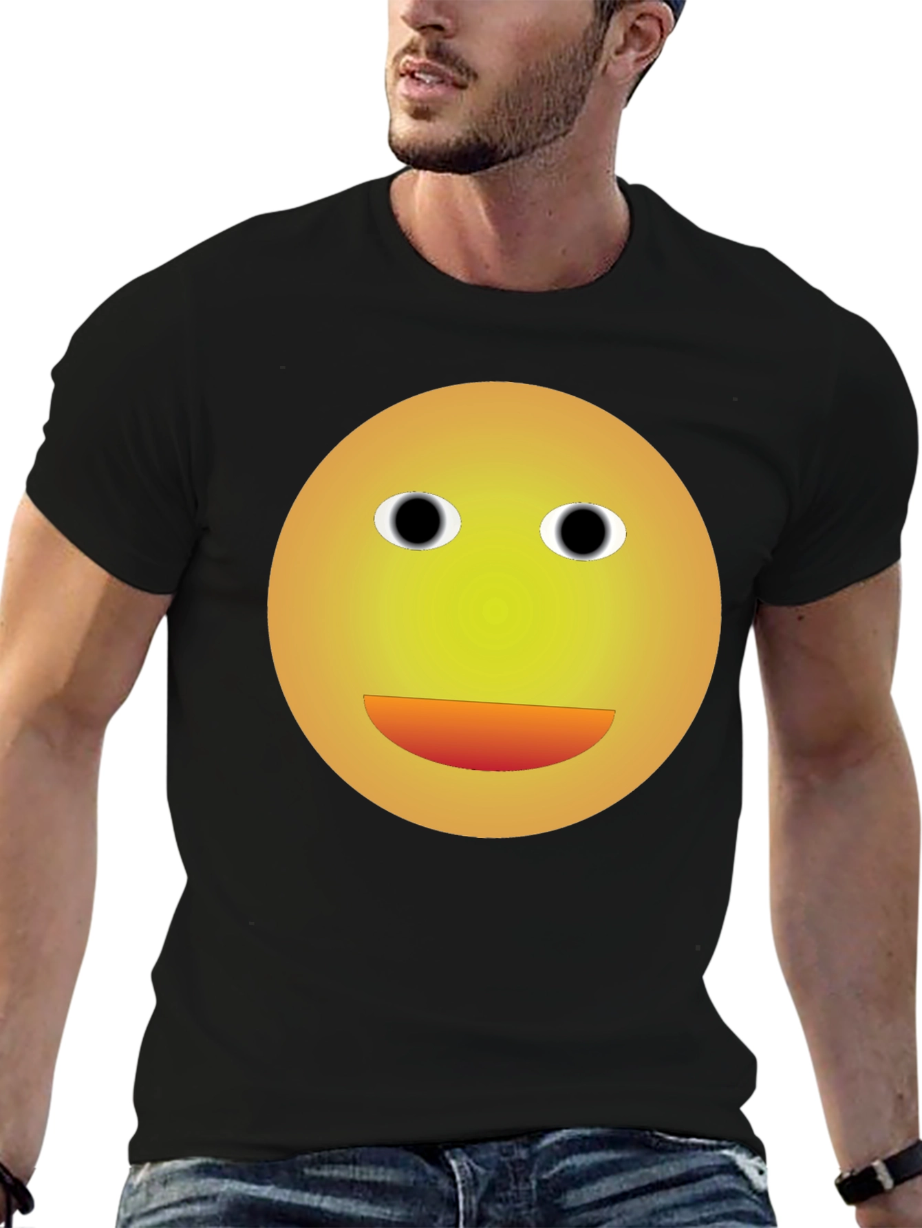 Smiley Face Graphic Tee - Black Cotton Blend T-Shirt