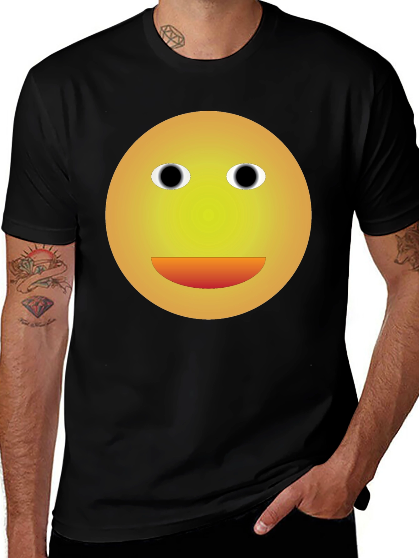 Smiley Face Graphic Tee - Black Cotton Blend T-Shirt
