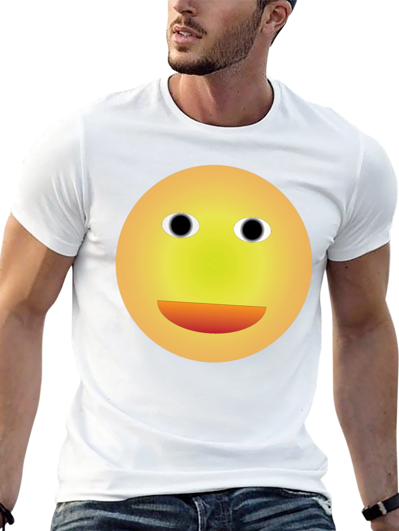 Smiley Face Graphic Tee - Black Cotton Blend T-Shirt