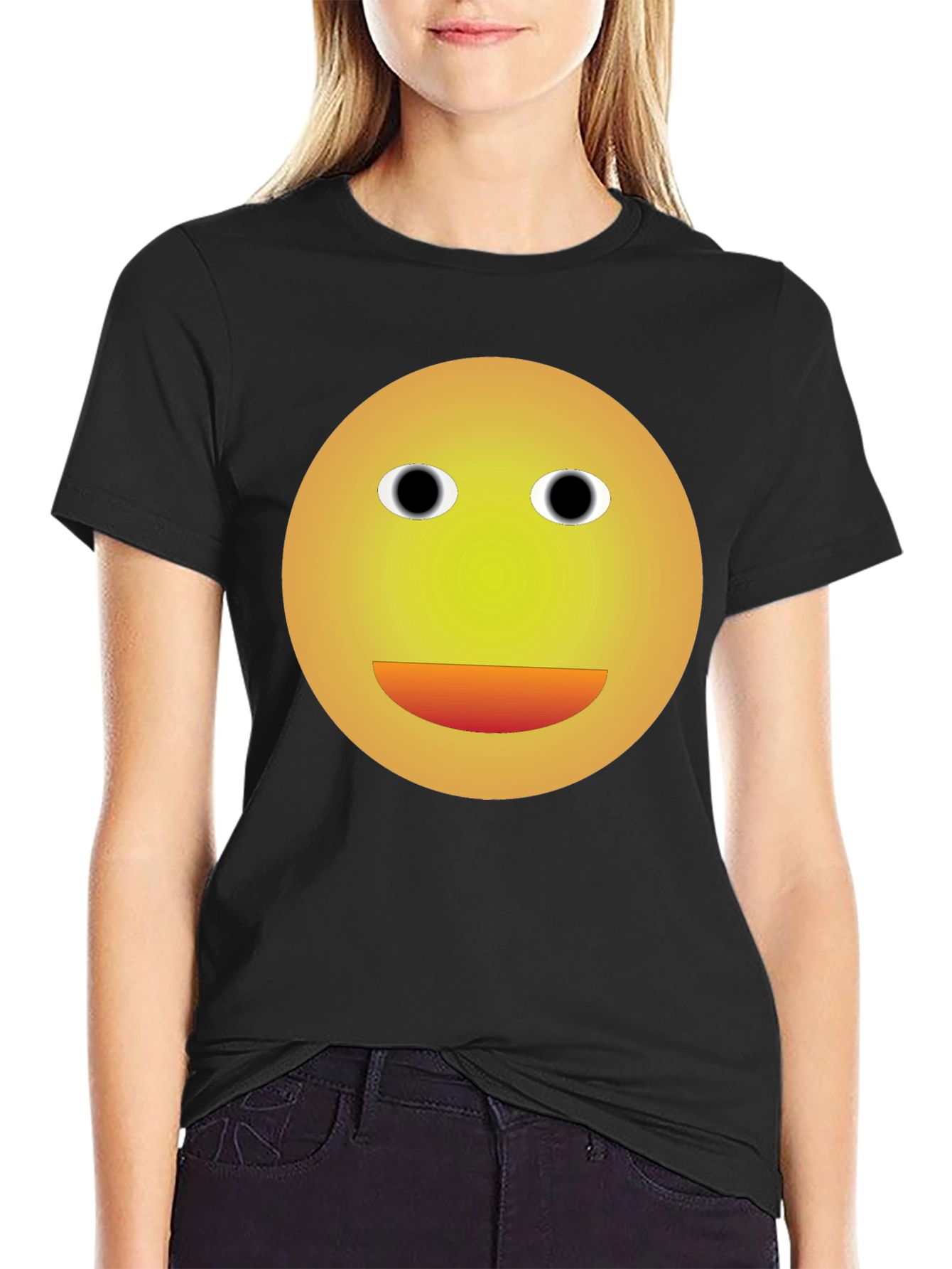 Smiley Face Graphic Tee - Black Cotton Blend T-Shirt