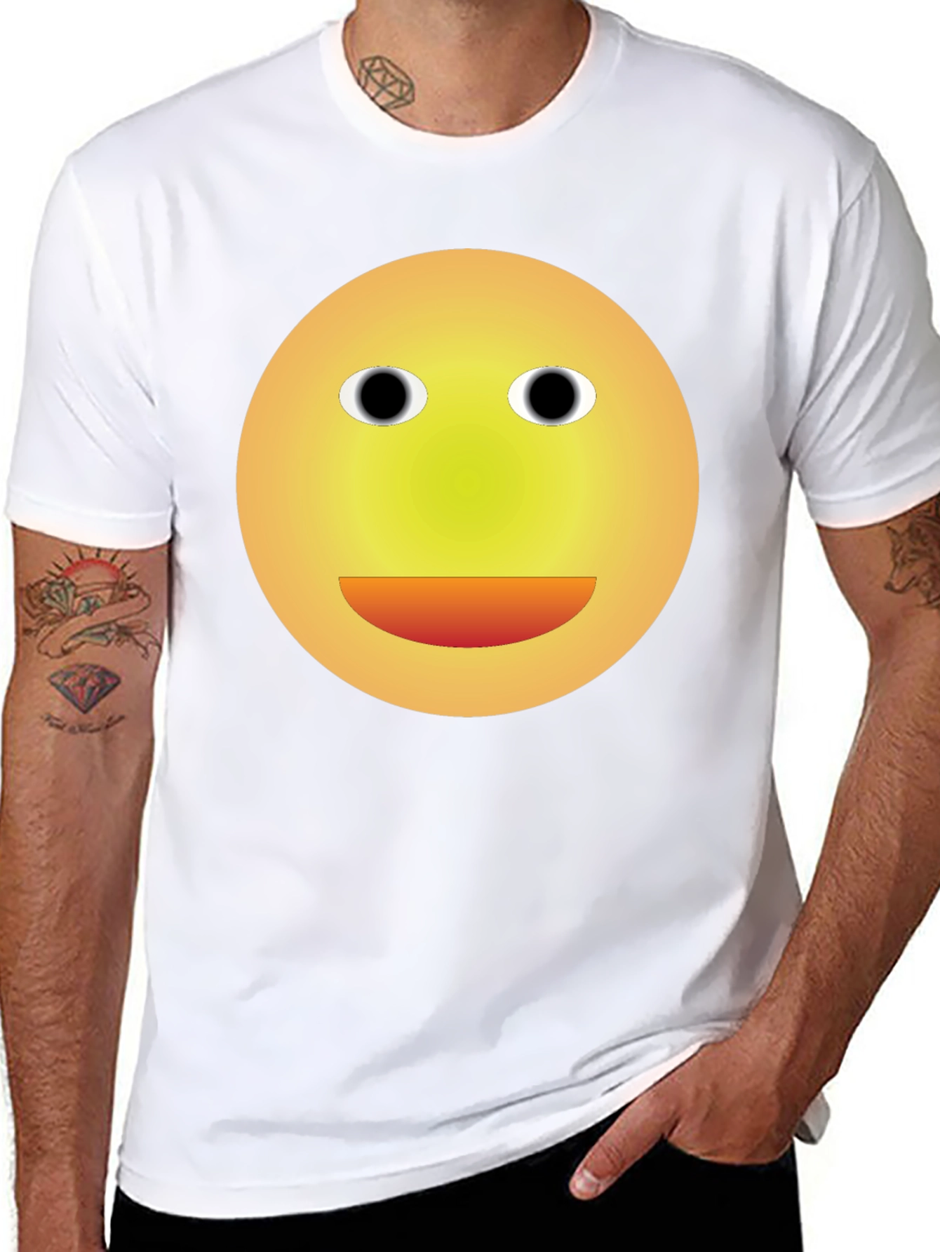 Smiley Face Graphic Tee - Black Cotton Blend T-Shirt