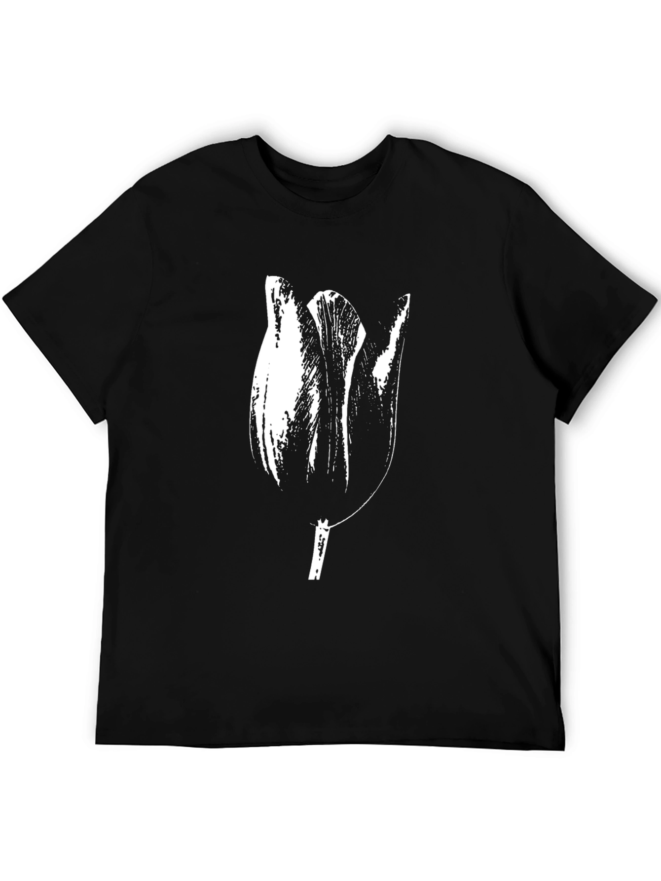 Black Tulip Graphic Tee - Unique Floral Design