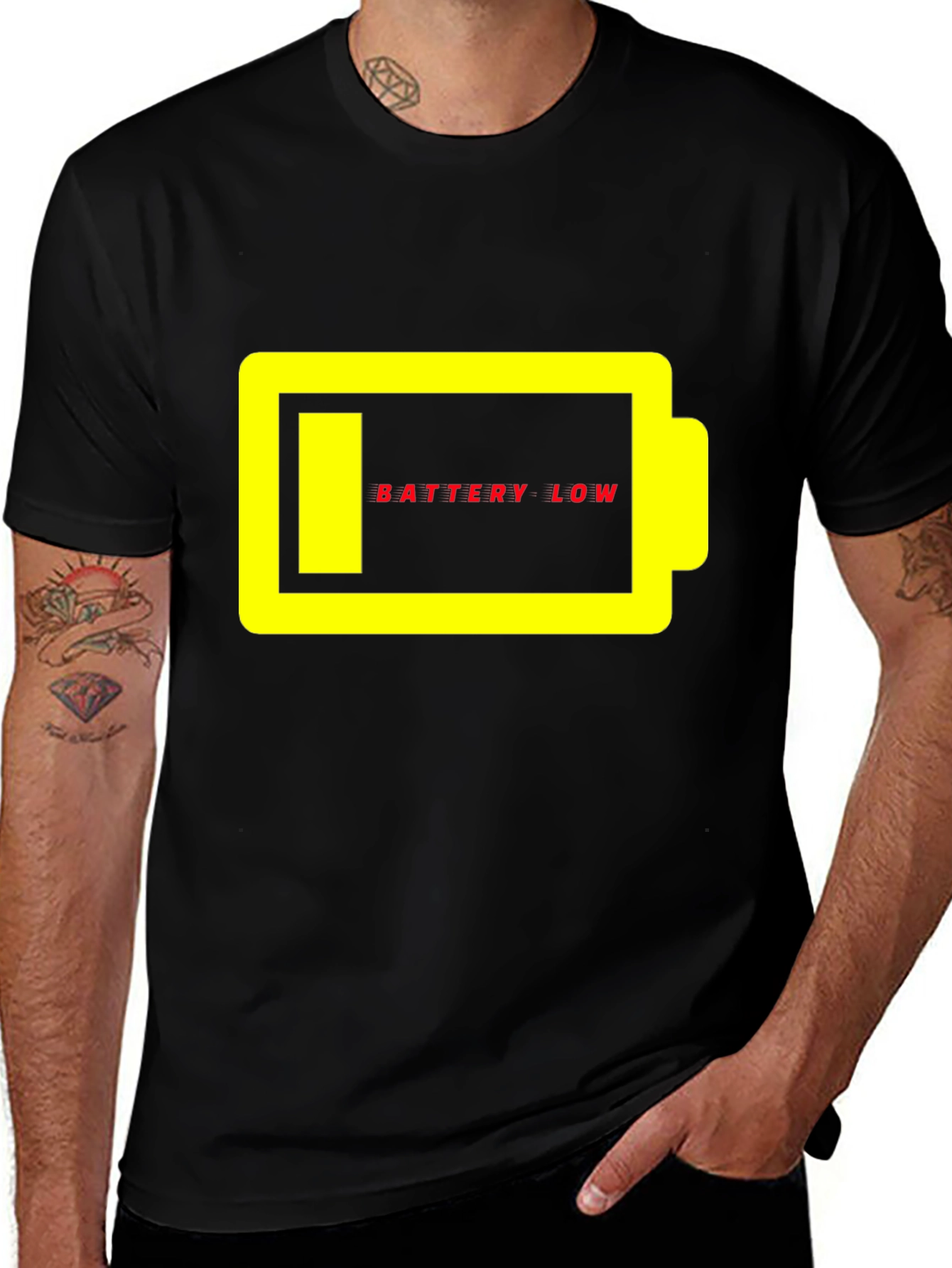 Battery Low Graphic Tee - Black Cotton Casual T-Shirt