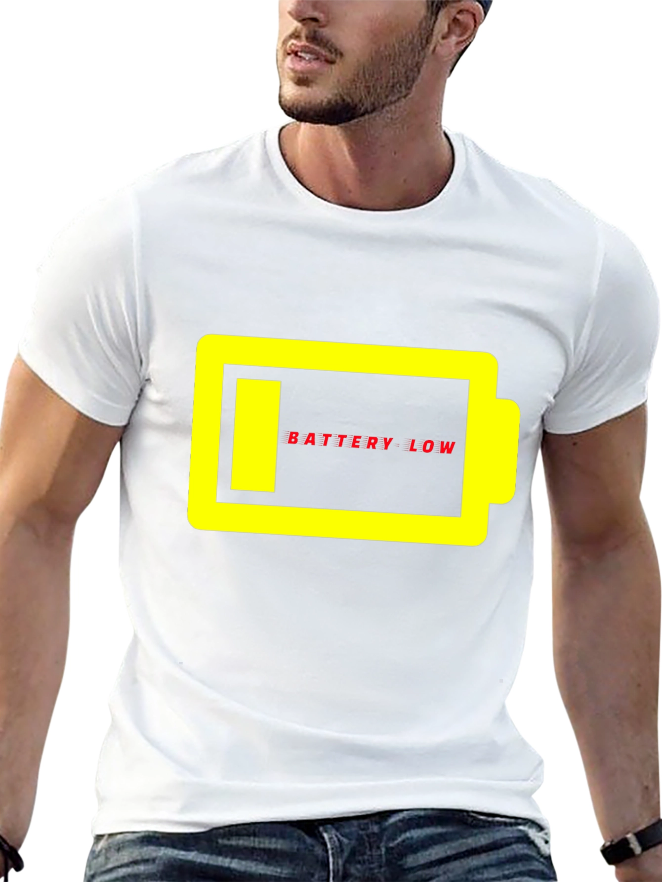 Battery Low Graphic Tee - Black Cotton Casual T-Shirt