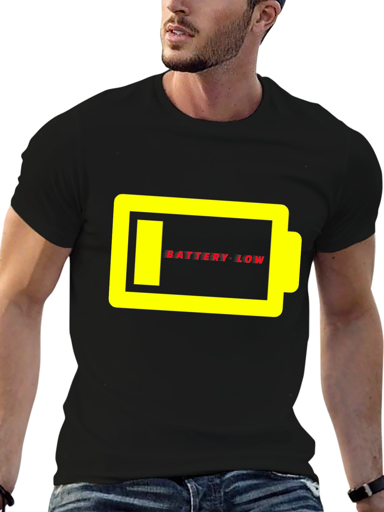 Battery Low Graphic Tee - Black Cotton Casual T-Shirt