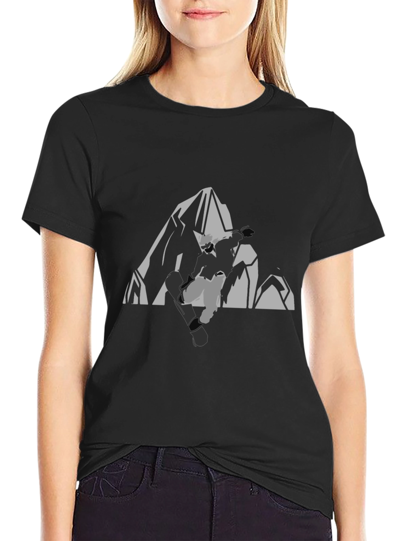 Mens Black Graphic Tee - Snowboard Mountain Design