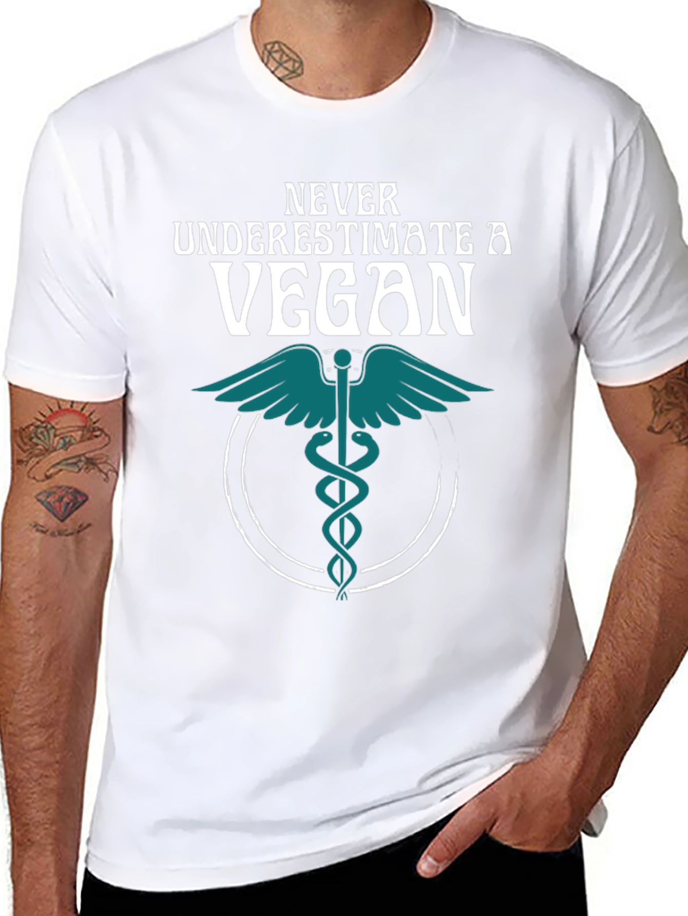 Never Underestimate a Vegan T-Shirt Caduceus Symbol