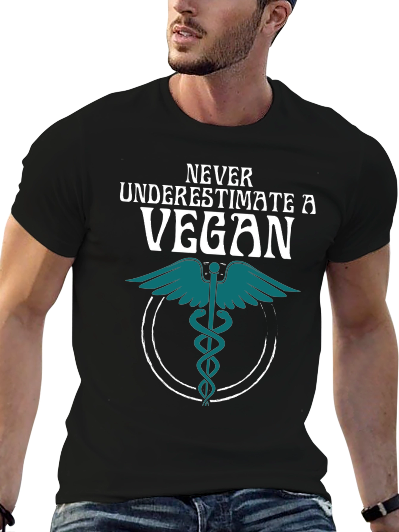 Never Underestimate a Vegan T-Shirt Caduceus Symbol