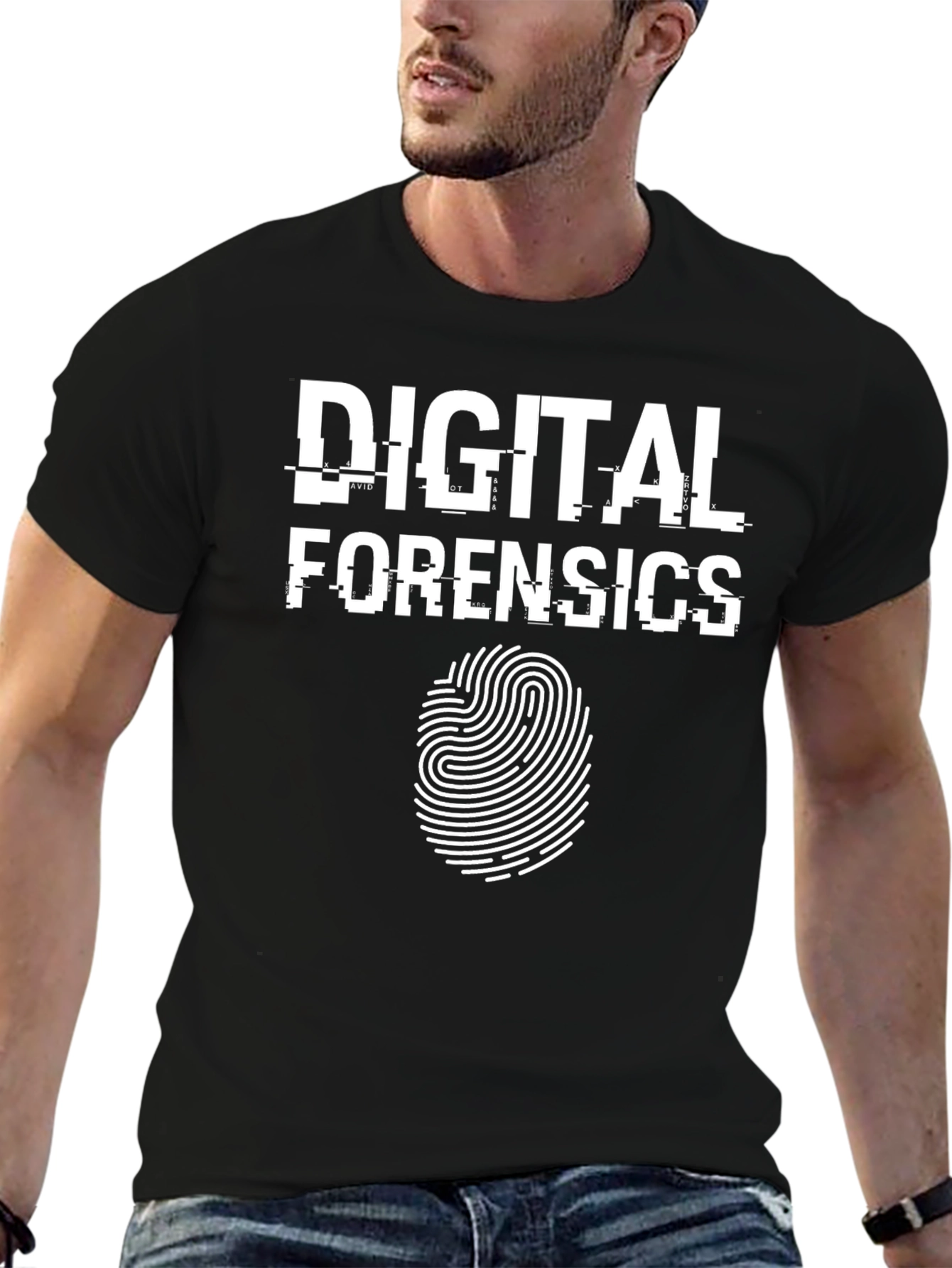 Digital Forensics T-Shirt - Black with Fingerprint Design