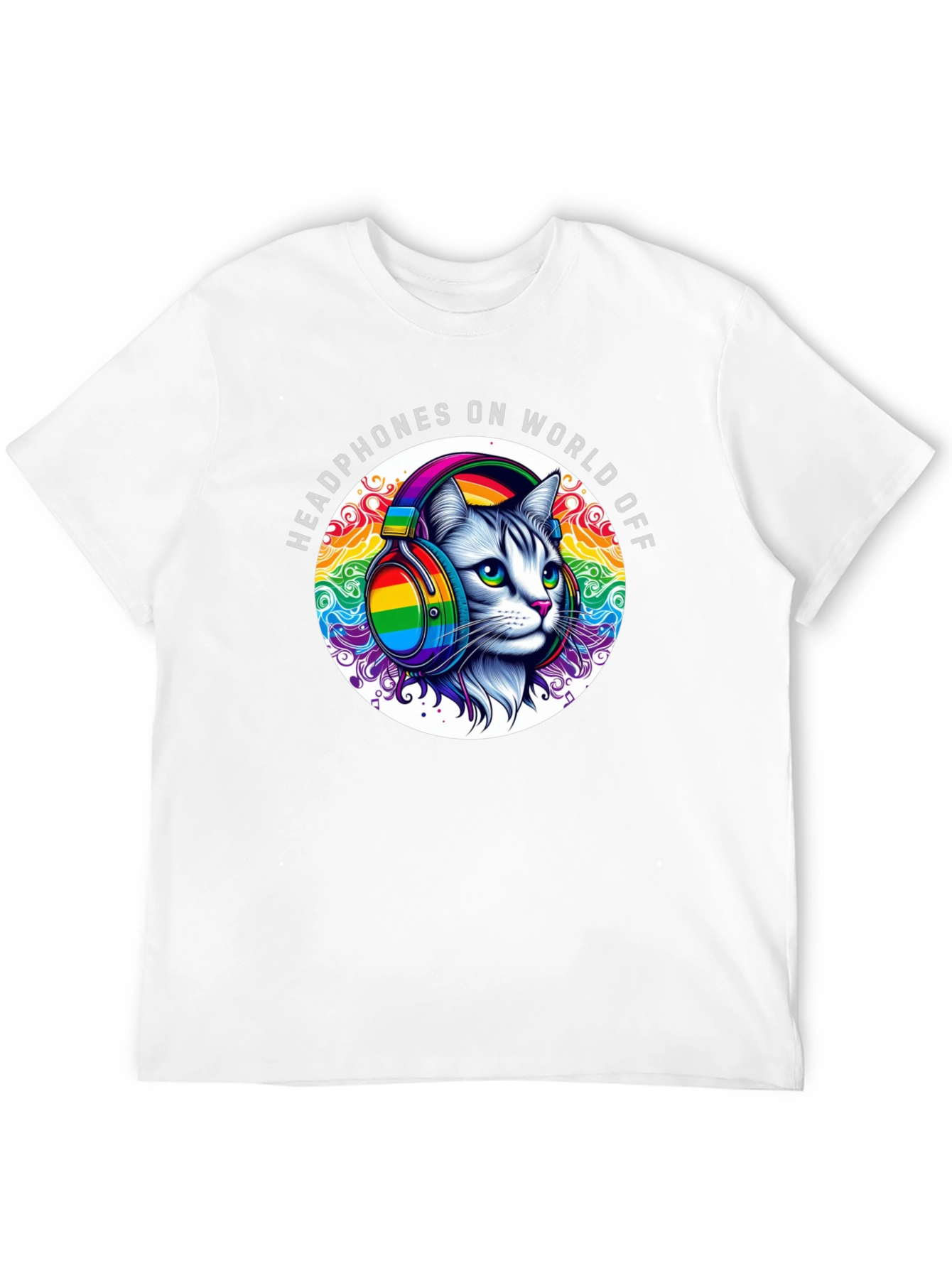 Headphones On World Off Cat T-Shirt