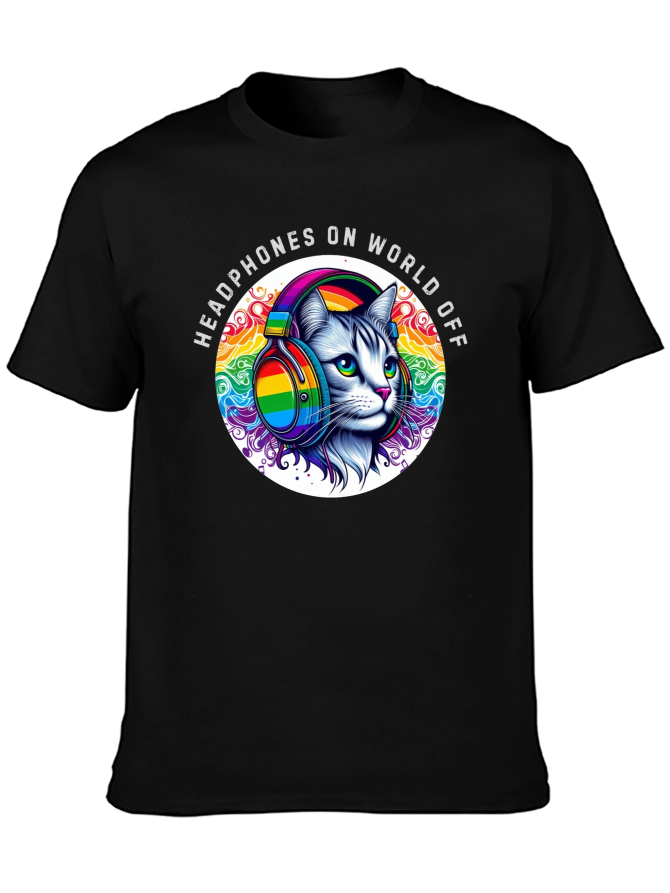 Headphones On World Off Cat T-Shirt