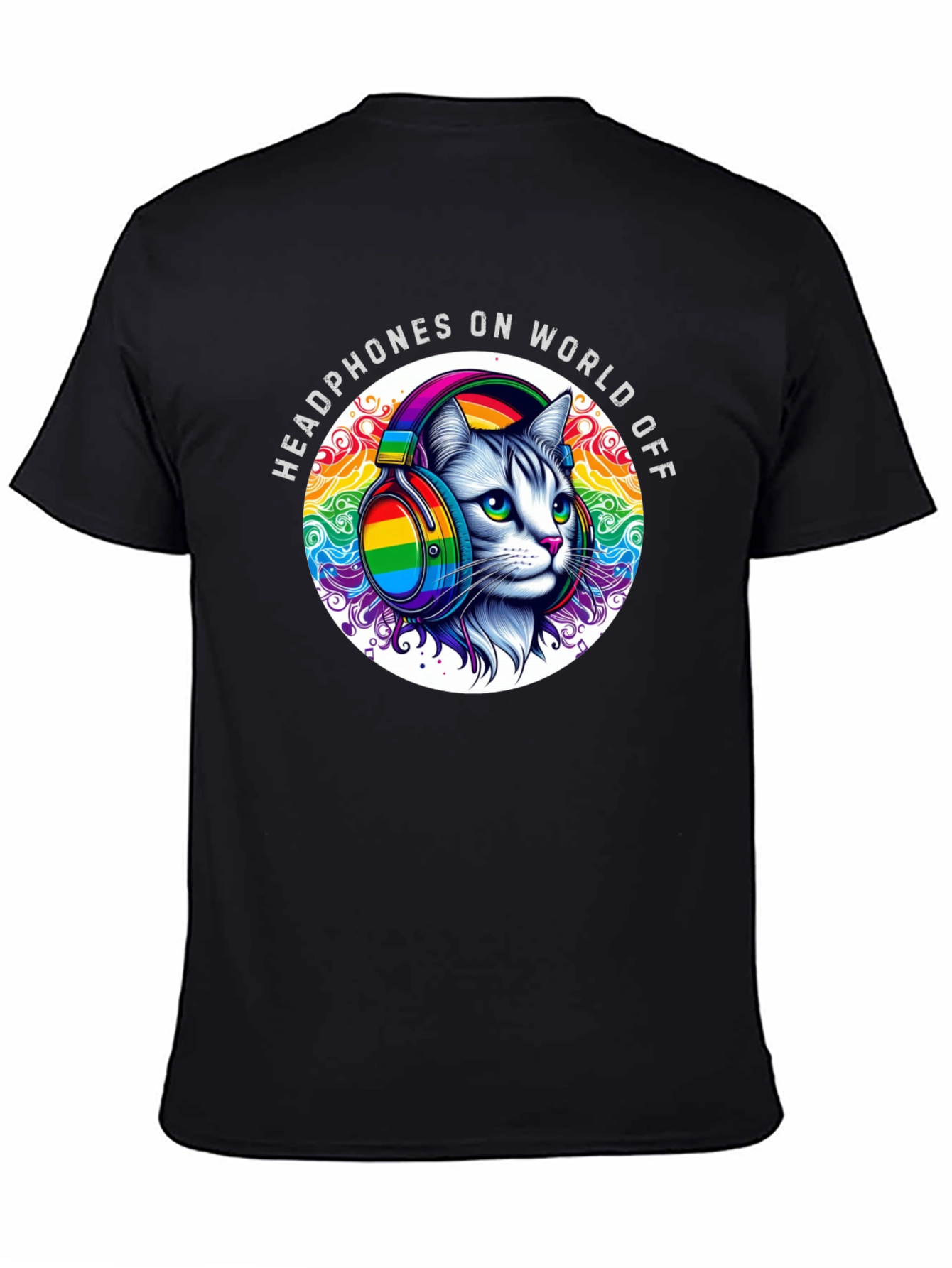 Headphones On World Off Cat T-Shirt
