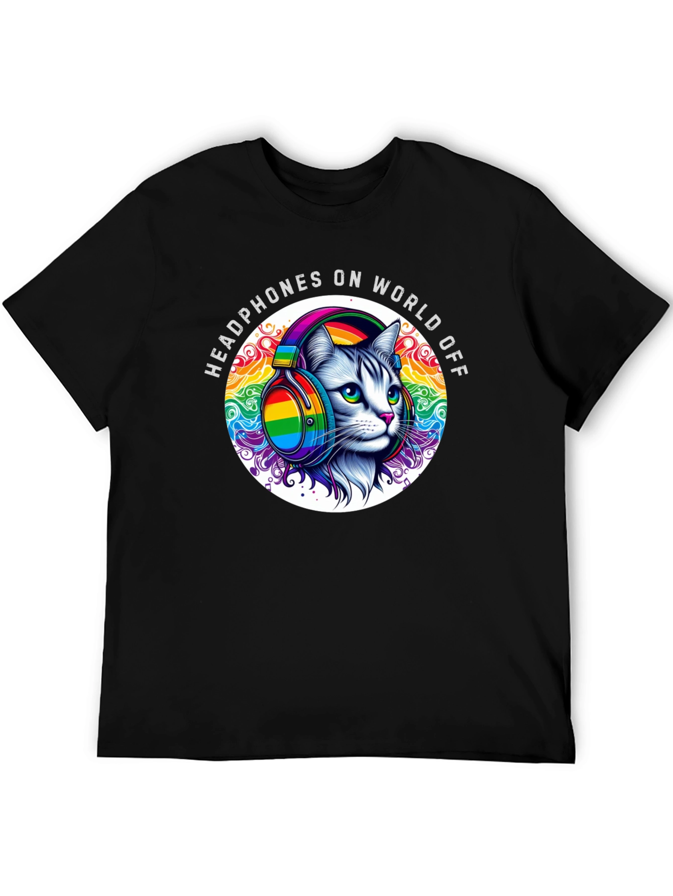 Headphones On World Off Cat T-Shirt