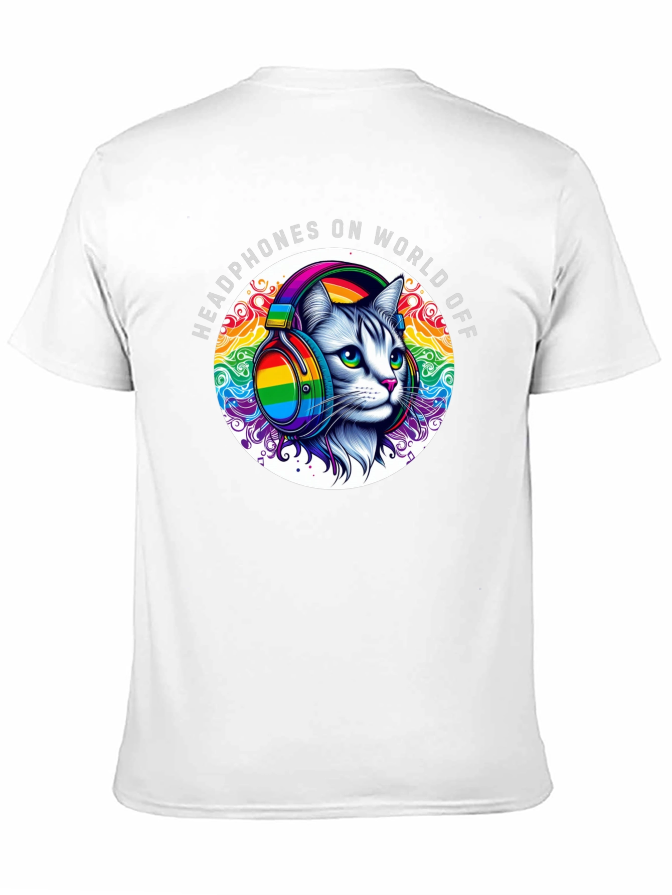 Headphones On World Off Cat T-Shirt