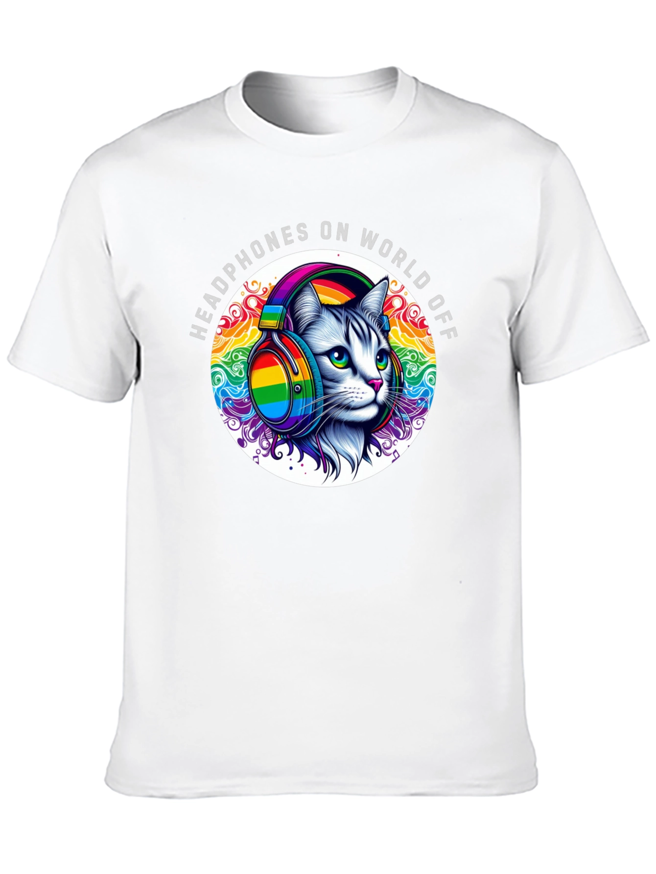 Headphones On World Off Cat T-Shirt