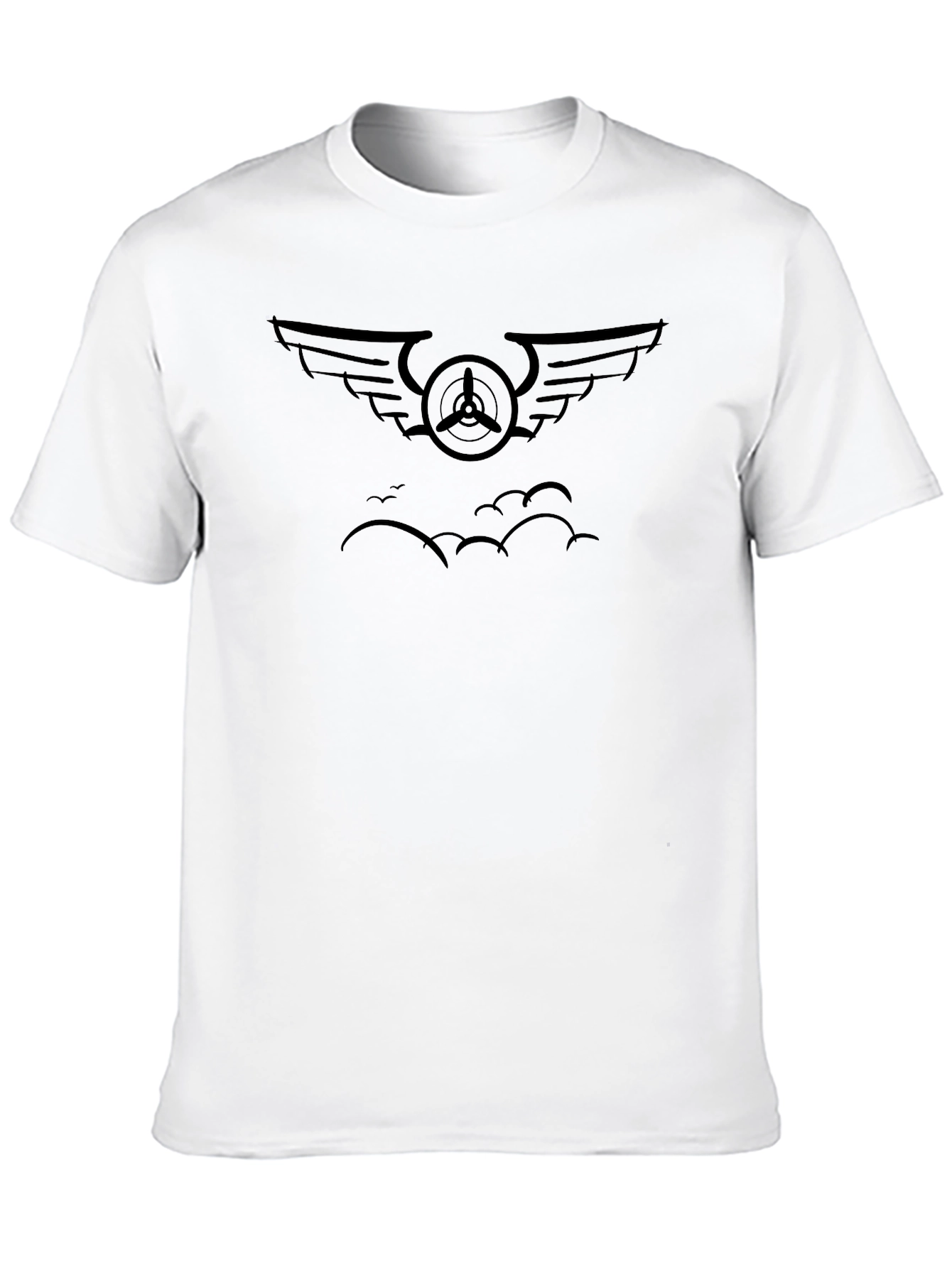 Black Aviation T-Shirt - Winged Propeller Graphic