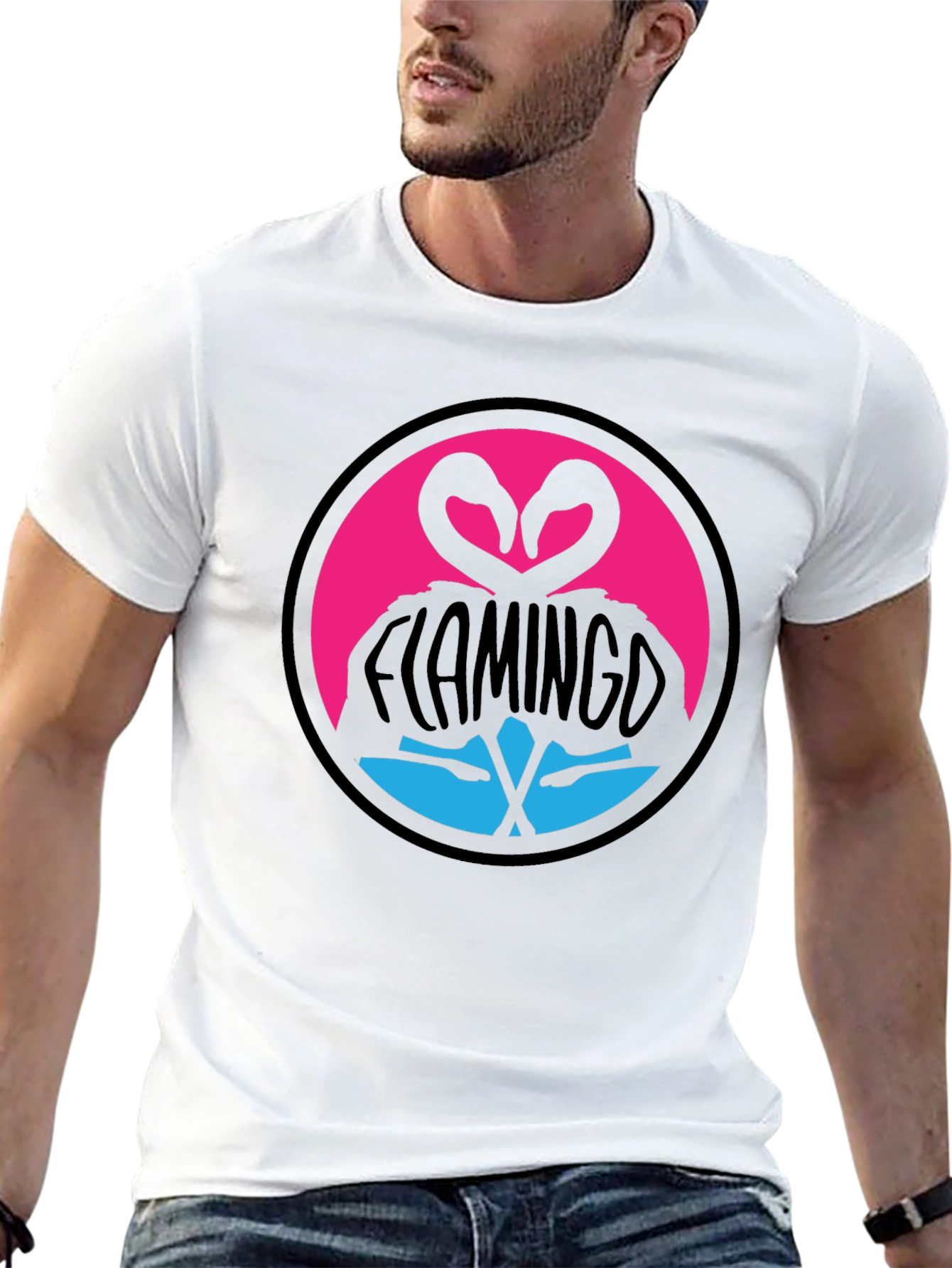 Flamingo Heart T-Shirt - Graphic Print Crew Neck Tee