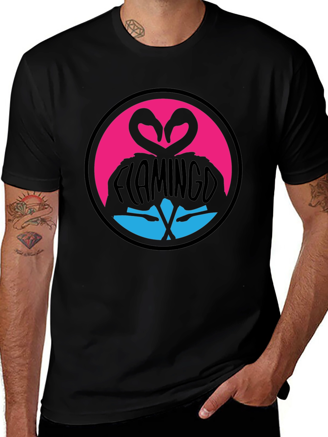 Flamingo Heart T-Shirt - Graphic Print Crew Neck Tee