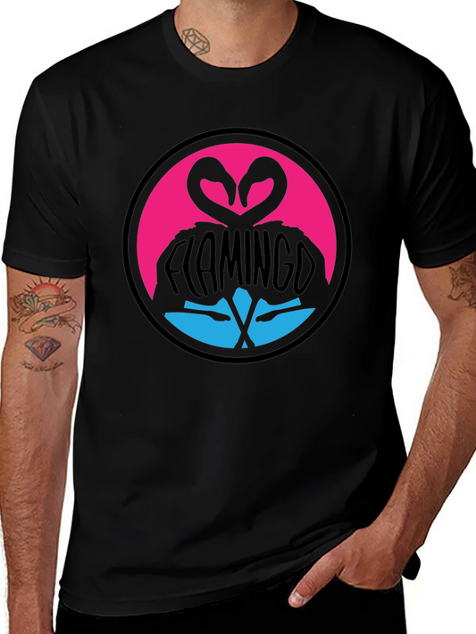 Flamingo Heart T-Shirt - Graphic Print Crew Neck Tee