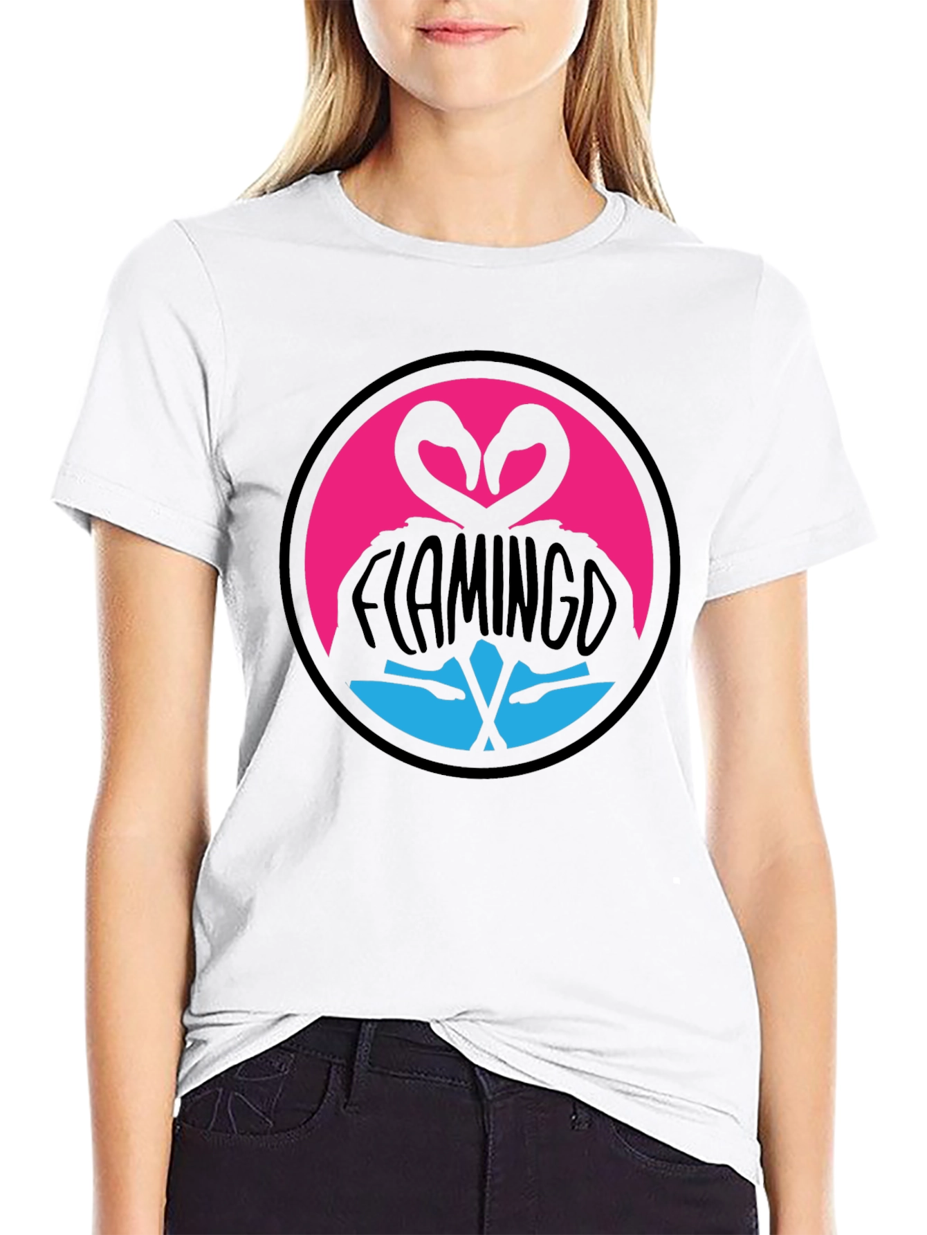 Flamingo Heart T-Shirt - Graphic Print Crew Neck Tee