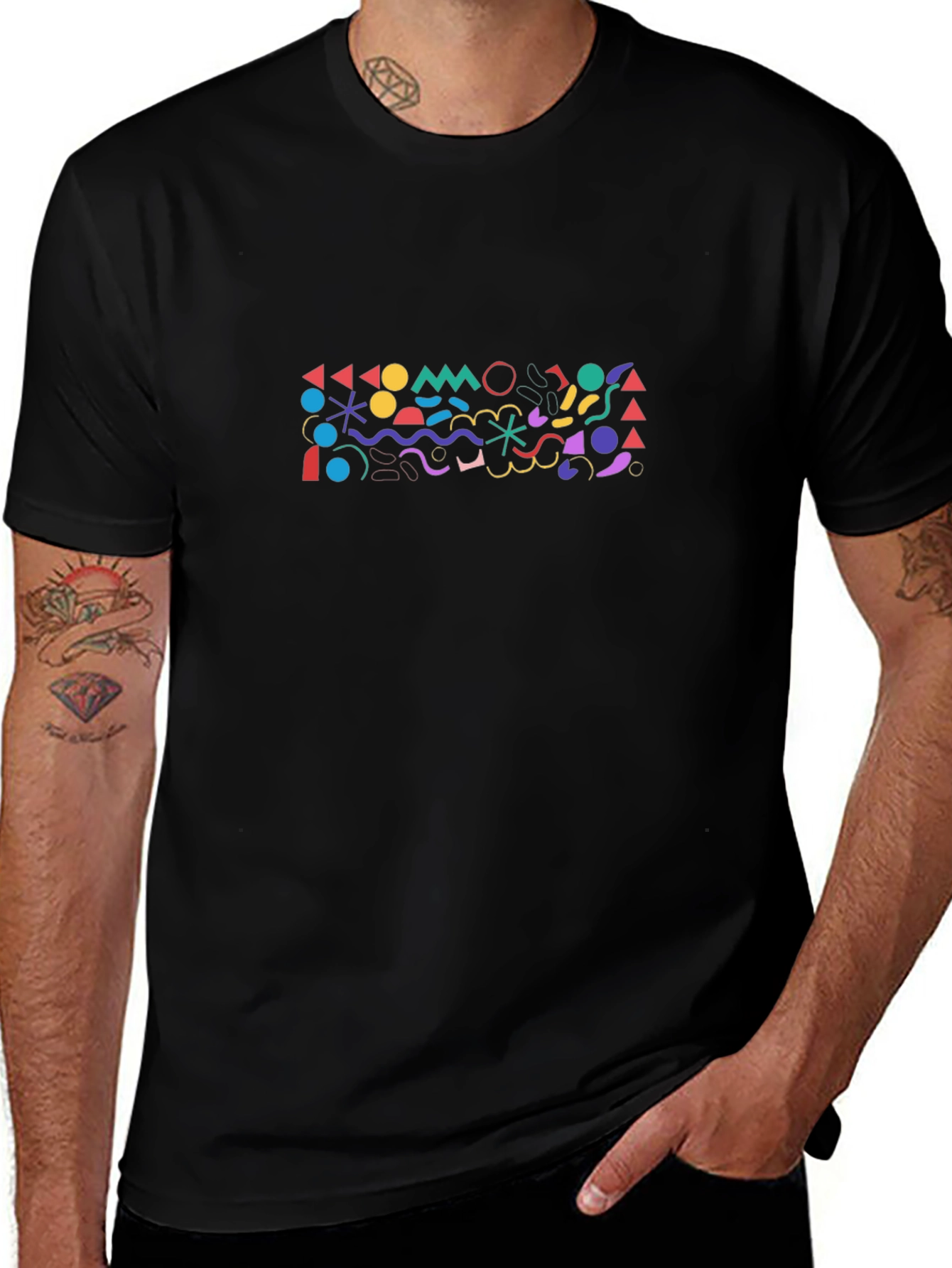 Geometric Graphic Print Black T-Shirt