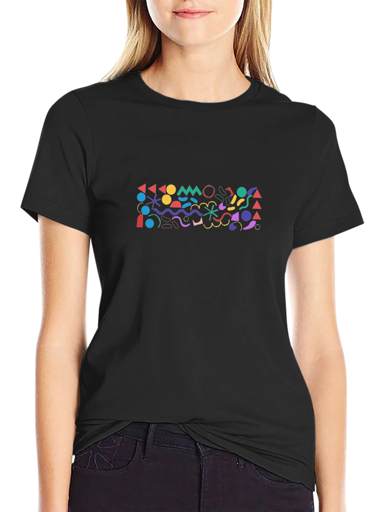 Geometric Graphic Print Black T-Shirt