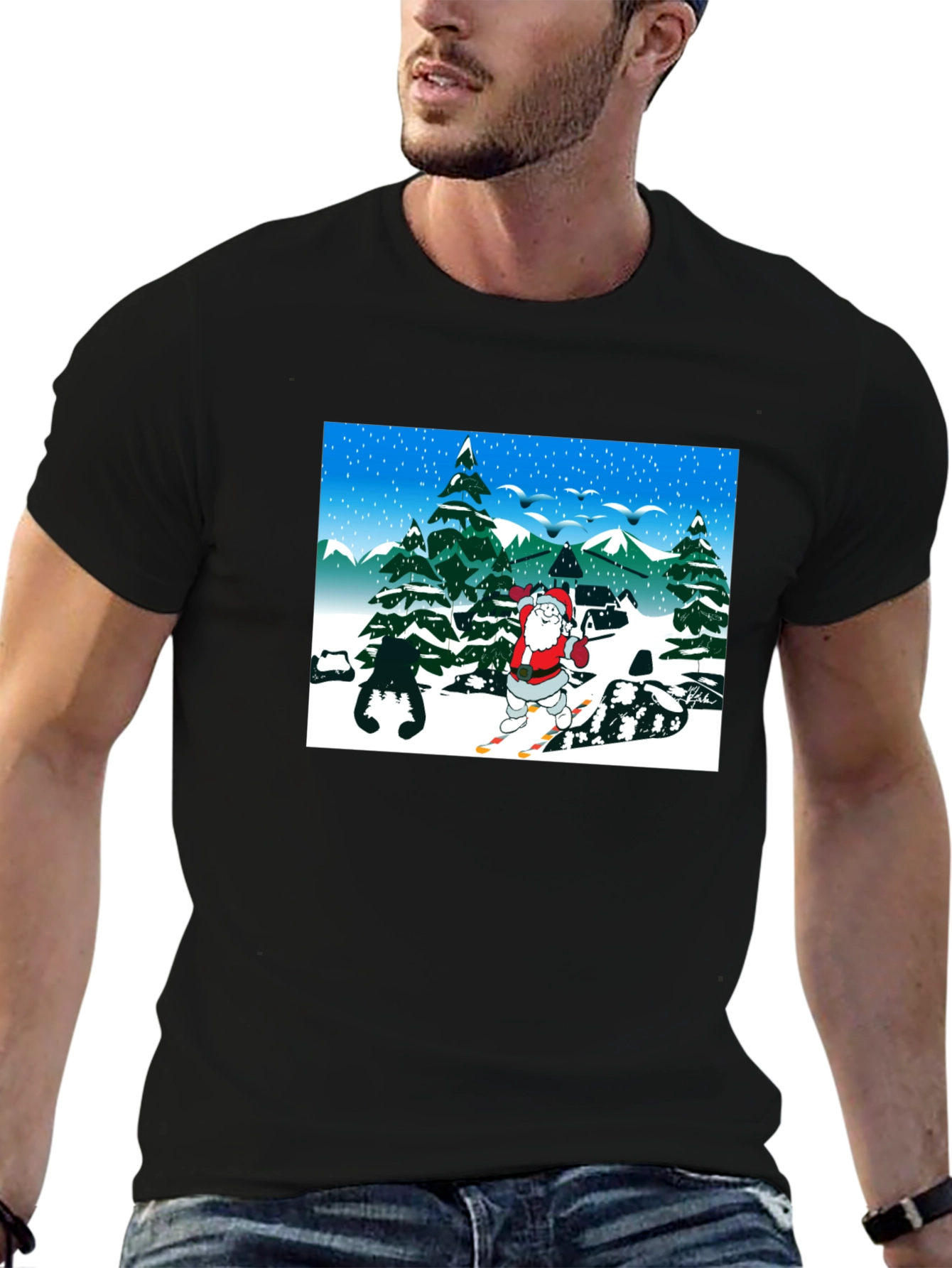 Santa Skiing Graphic T-Shirt