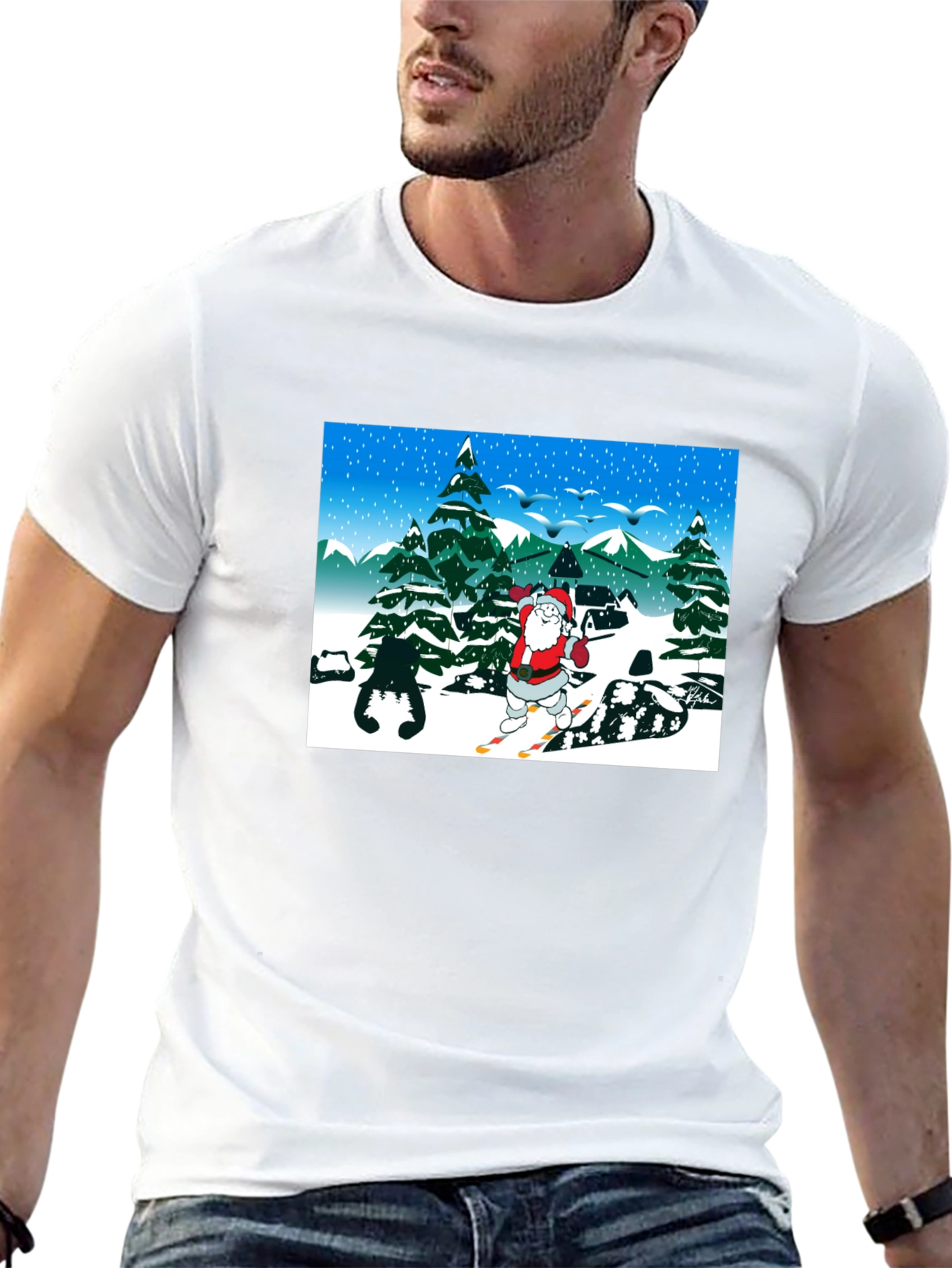 Santa Skiing Graphic T-Shirt