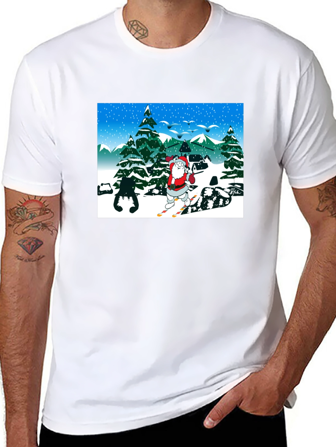 Santa Skiing Graphic T-Shirt
