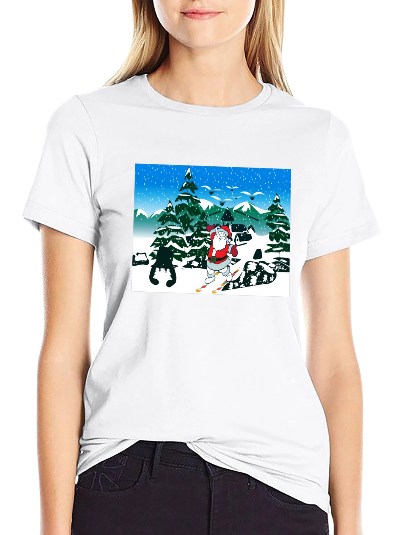 Santa Skiing Graphic T-Shirt