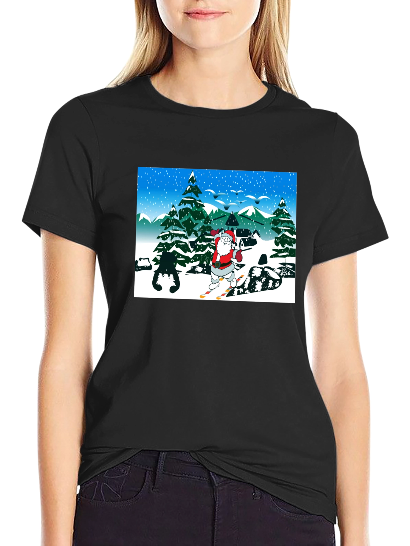Santa Skiing Graphic T-Shirt
