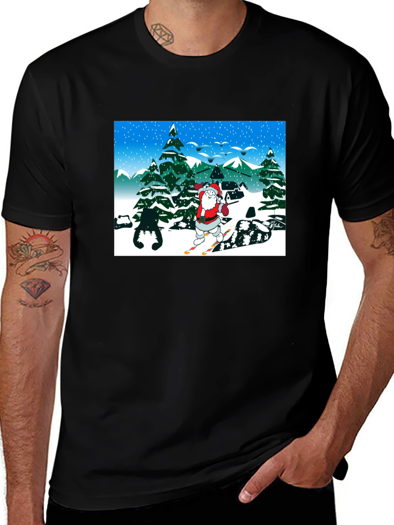 Santa Skiing Graphic T-Shirt