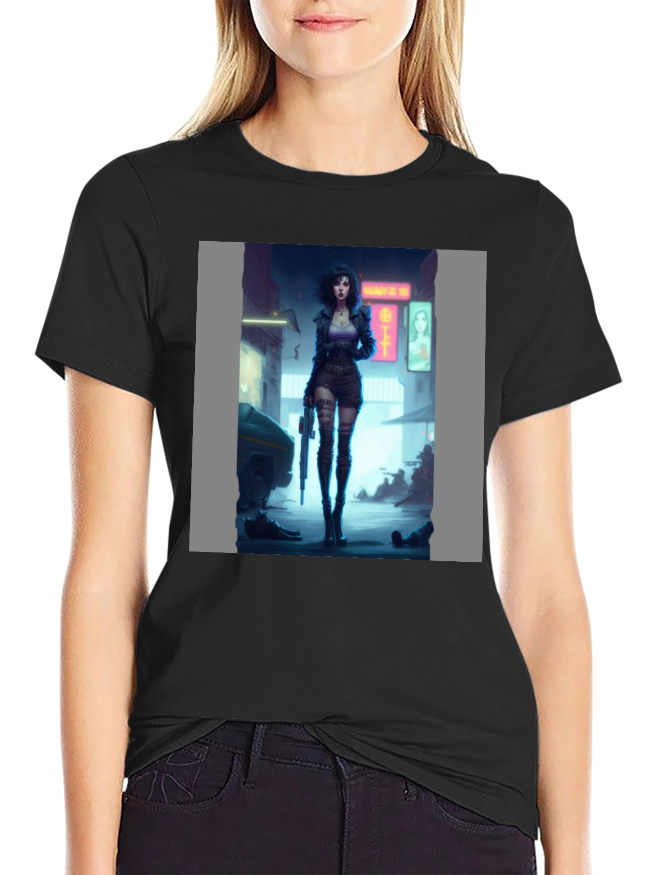 Cyberpunk Girl Graphic Black T-Shirt