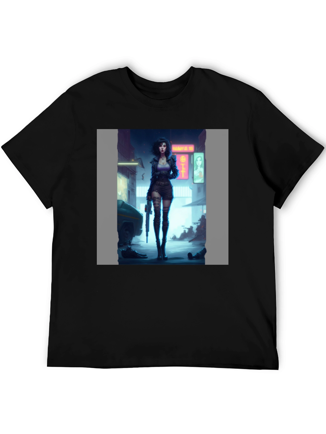 Cyberpunk Girl Graphic Black T-Shirt