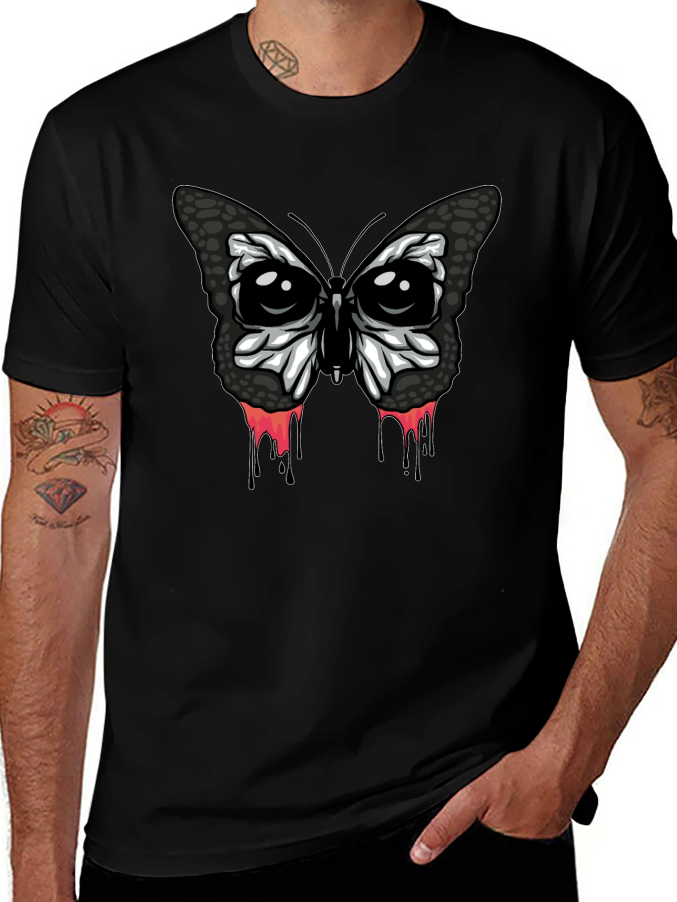 Edgy Butterfly Graphic T-Shirt - Mens Black Tee